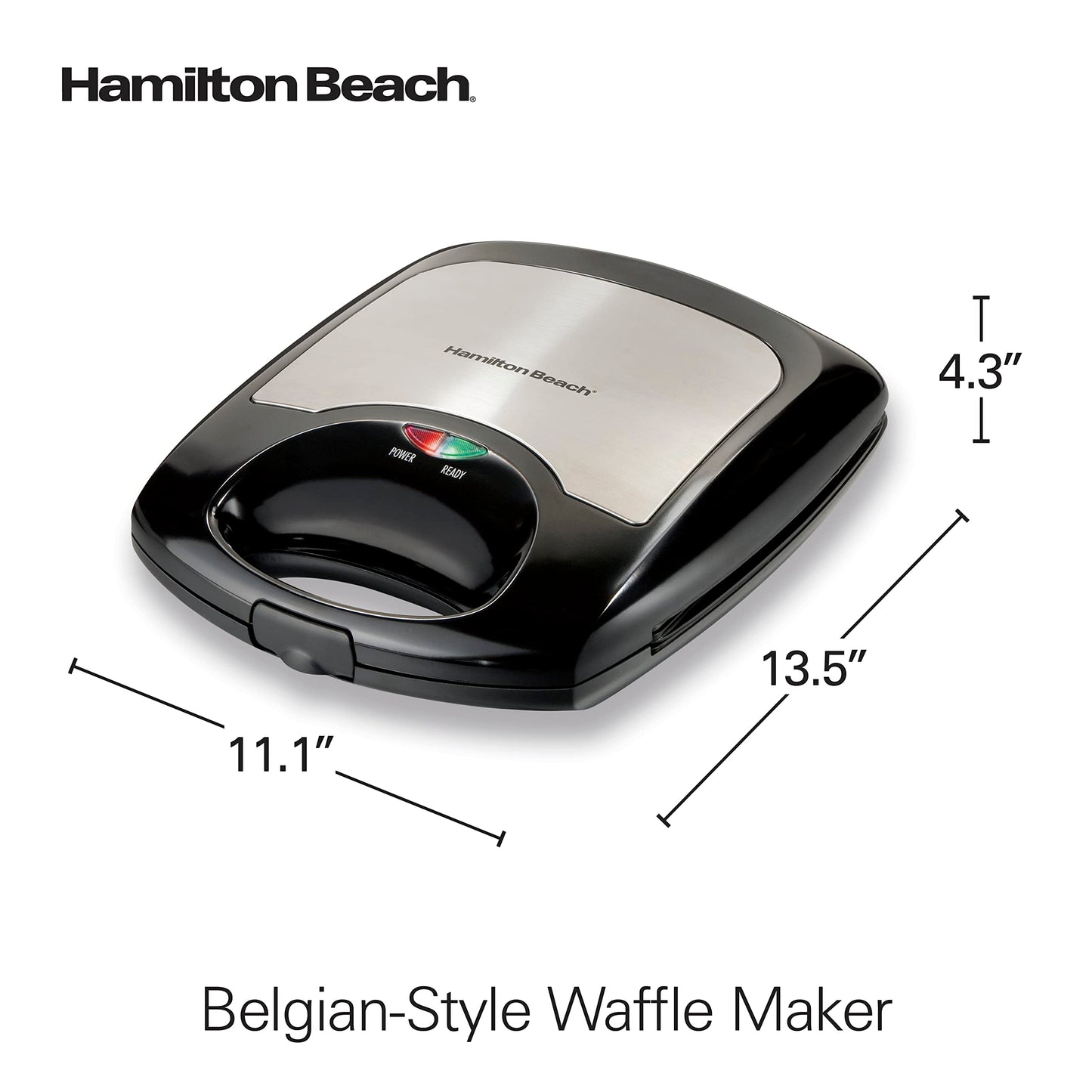 Hamilton Beach 4-Slice Non-Stick Belgian Waffle Maker with Indicator Lights, Compact Design, Black (26020MNC)