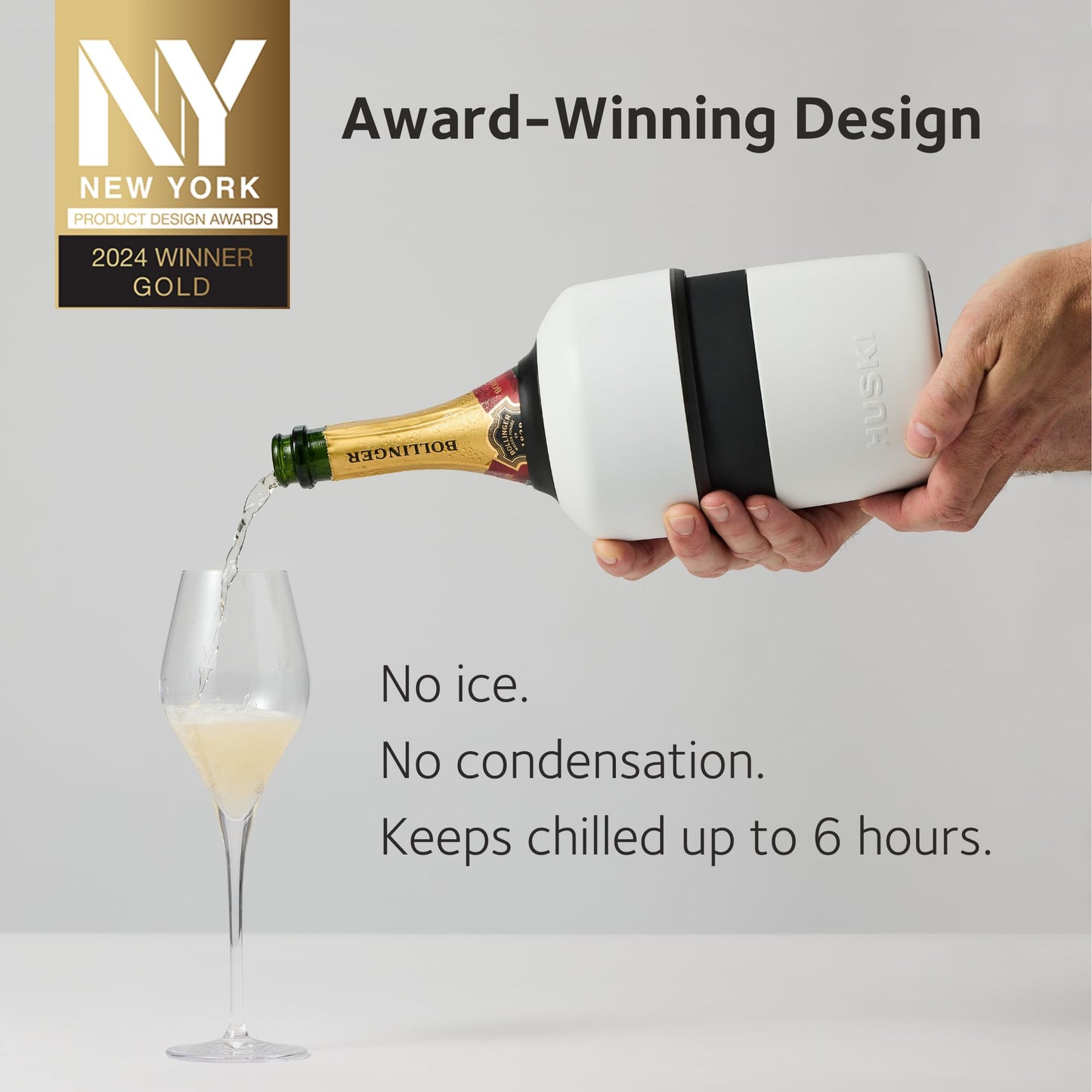 Huski Champagne Chiller | New | Award-Winning Iceless Design with Detachable Bottle Stopper | Keeps Wine Cold up to 6 Hours | Fits Most 750ml Champagne & Prosecco Bottles (Champagn)