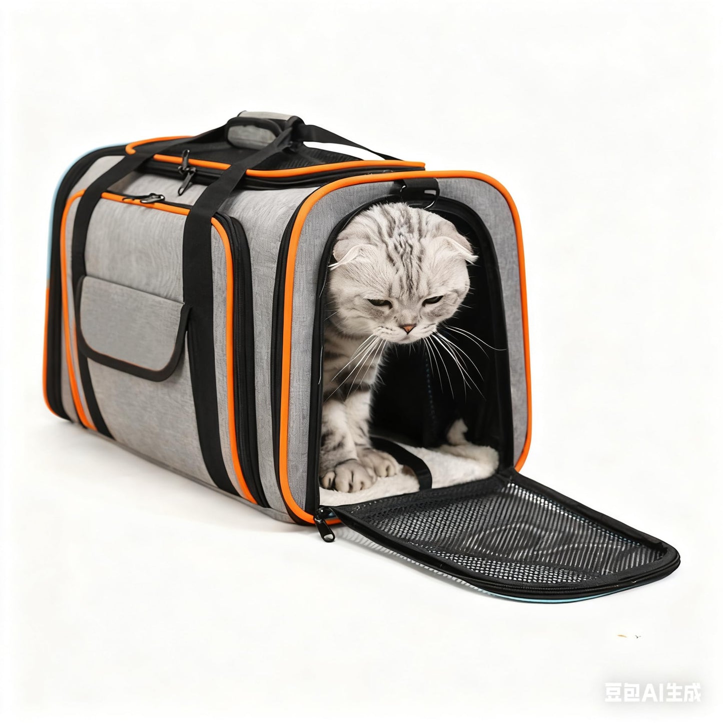 Craftsboys Pet Carrier for Cats & Dogs up to 15lbs – Soft-Sided, Breathable Mesh with Storage Pocket, Escape Proof Travel Carrier Bag for Small Dogs or Cats L17.7"*W11"*H11.8" (Grey-Orange)