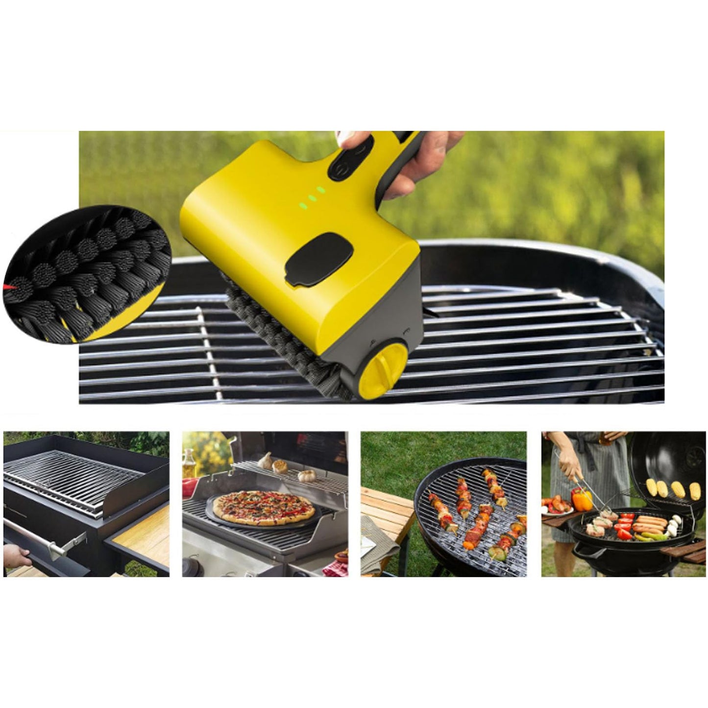 2 in 1 Cordless Rechargeable Electric Grill Brush, 360° Rotating Heads Adjustable Speed Barbecue Cleaner