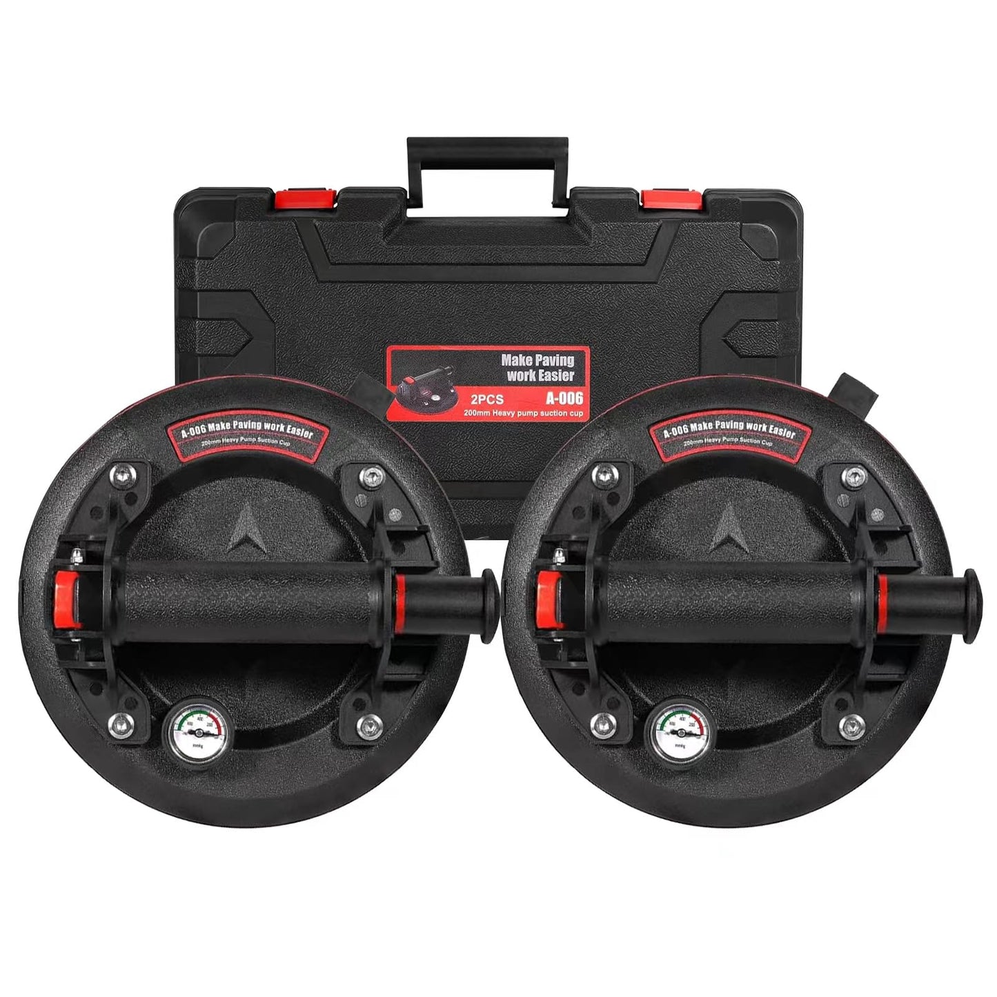 Glass Suction Cups,8" Vacuum Cup 662 lbs Load Capacity Powerful Industrial Glass Suction Cup with Pressure Gauge for Lifting Large Glass Tile Granite,Includes Carrying Case(2pack)