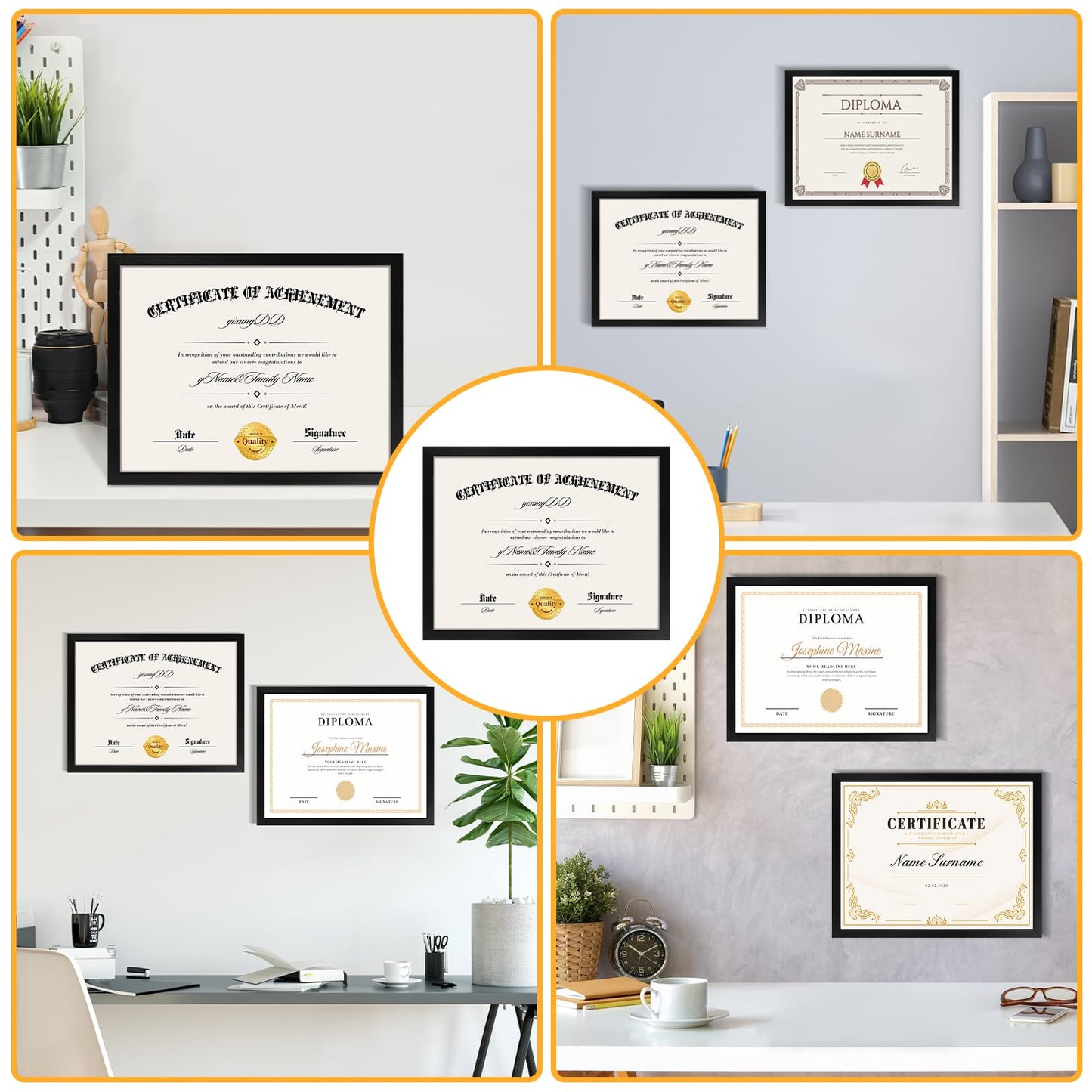 10 PACK Certificate Frames 8.5 x 11,Black Diploma Frame Document Frame with Clear Plexiglass,Picture Frames for Tabletop and Wall Display