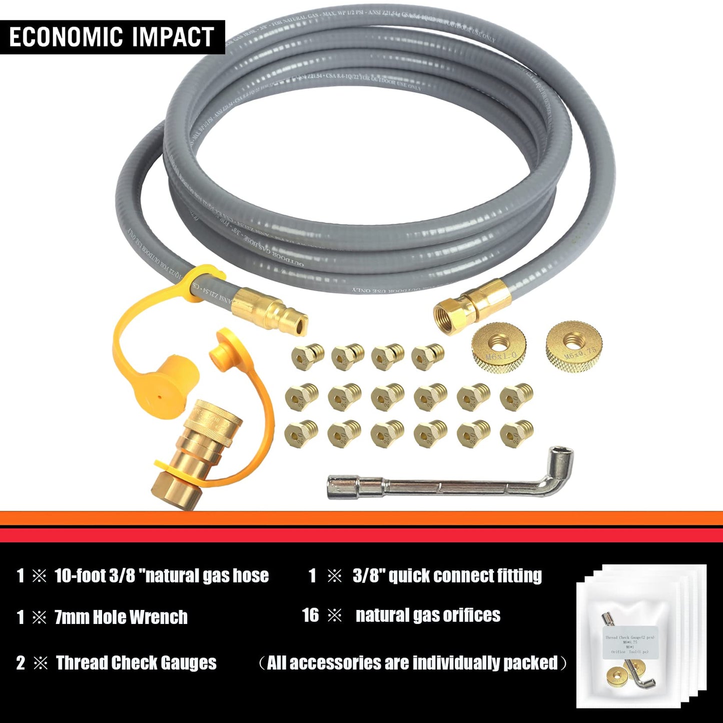 5249 Propane to Natural Gas Conversion Kit Compatible with Black-Stone 28" & 36" Griddles, 3/8" Natural Gas Hose Quick Connect Fitting,Grill Connectors for Patio Heater,Griddle, Outdoor NG/LP