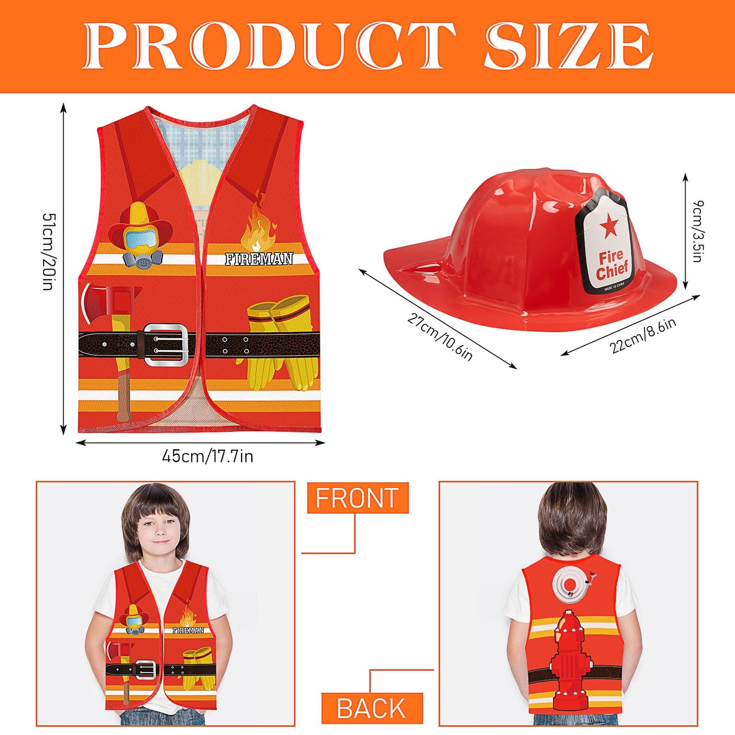 24 Pcs Fireman Costume Set for Kids, Fireman Role Play Party Supplies for Kid Birthday Halloween Role Play Party Dress