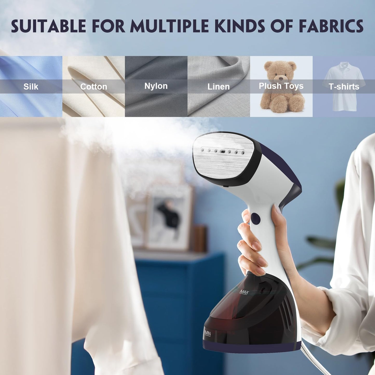 URPOWER Steamer for Clothes 300ML Clothes Steamer Handheld 15-Second Fast Heat-up 1500w Stainless Steel Plate Travel Steamer Portable Garment Steamer 2 in 1 Steamer & Iron Detachable Water Tank 120V