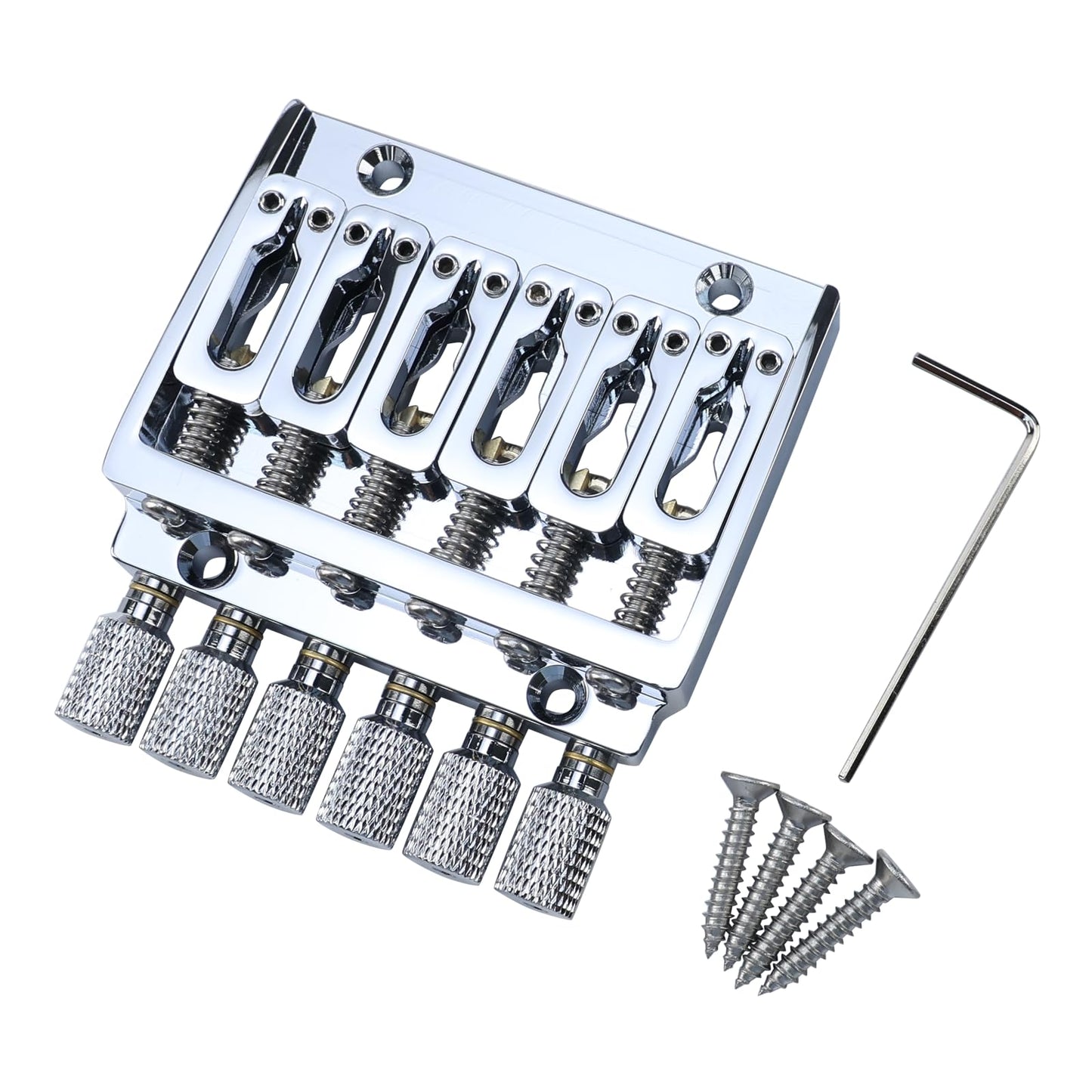 OVSAL Headless Electric guitar Bridge with Brass Saddles Fixed Bridge for 6 String Headless Electric Guitar Replacement Parts (Chrome)