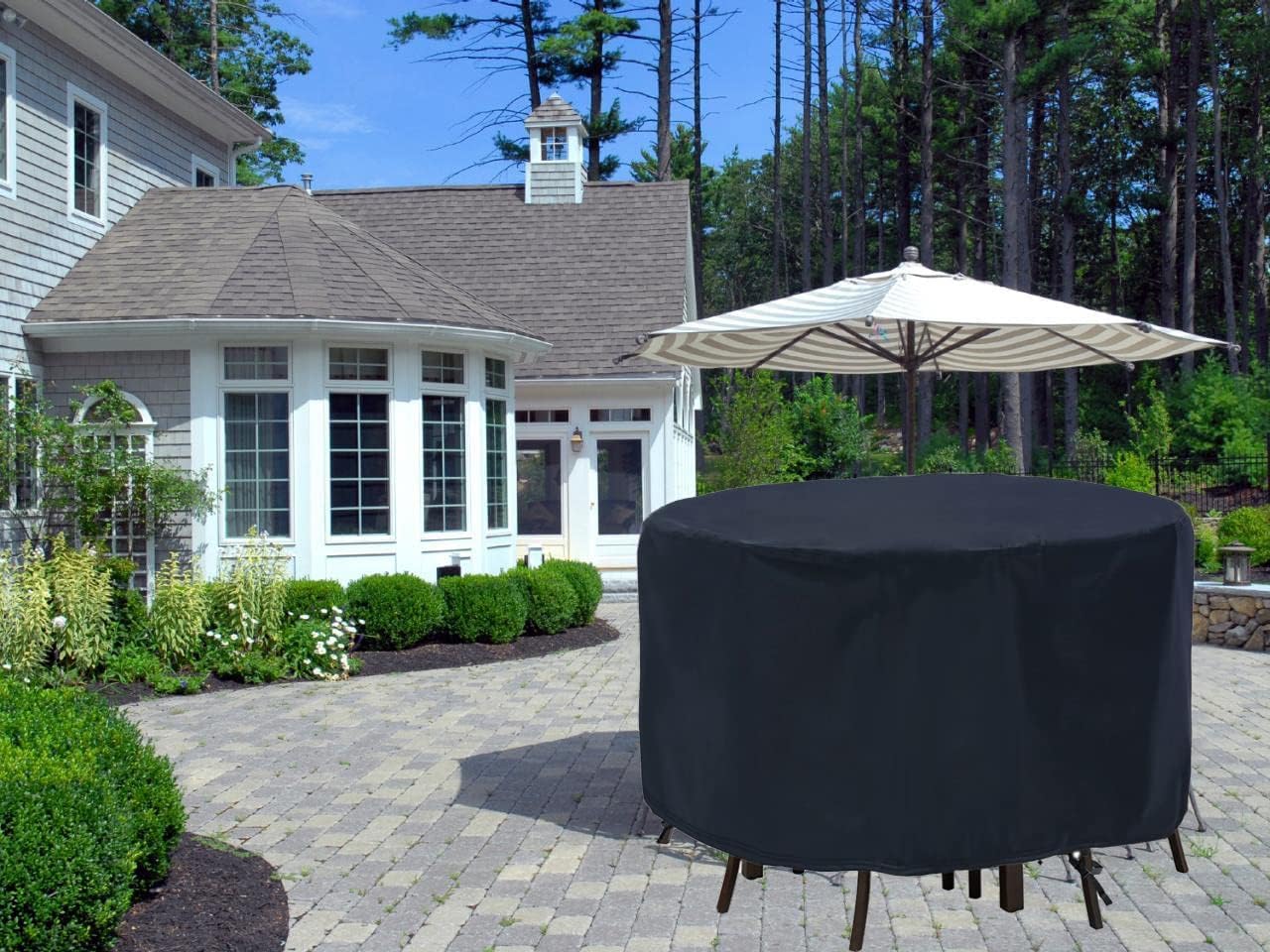 POMER Patio Furniture Covers, 48inch Round Bar Height Table Chair Set Cover Waterproof Outdoor Table Cover for Garden Furniture Set - 48" D x 28" H