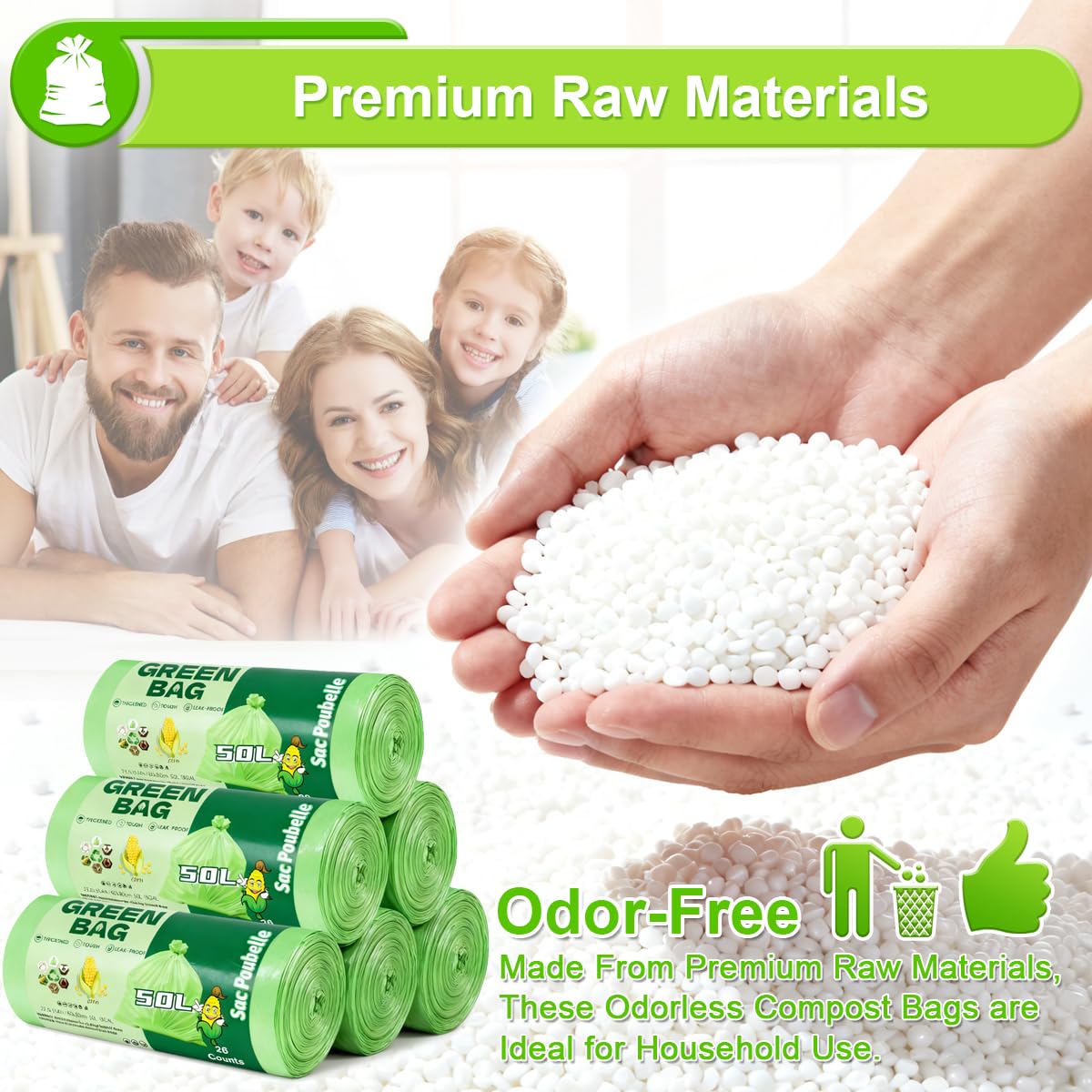 13 Gallon Biodegradable Garbage Bags, 104 Counts Compostable Kitchen Garbage Bags 50L, Tall Compostable Bin Liner for Kitchen, Lawn, Garden