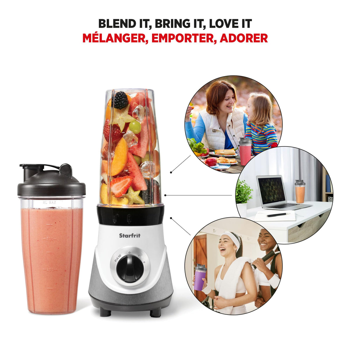 Starfrit Personal Blender 6PC Set, 300W, 2 To-Go Cups, BPA-Free