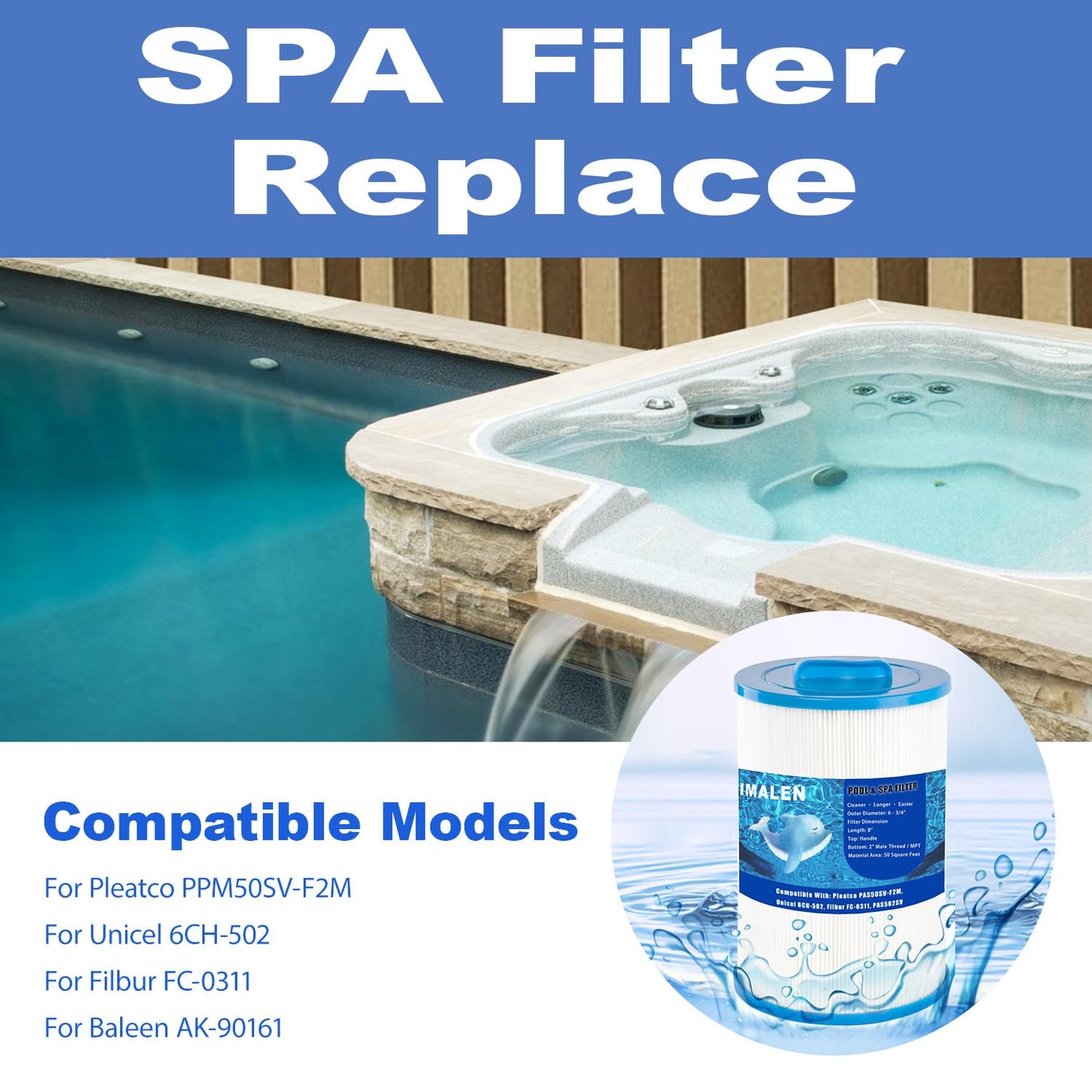 IMALEN Spa Filter Compatible with Unicel 6CH-502, Filbur FC-0311, Artesian Spa Filter, Magnum AR50, Baleen AK-90161, and Master Deluxe M60506, Hot Tub Filter Cartridge, 2 Pack