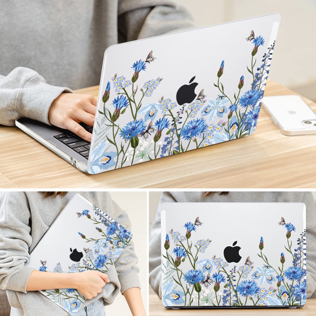 LCMOCICO Compatible with MacBook Air 13 inch Case M5 2026 2025-2022 A3449 A3240 M4 A3113 M3 A2681 M2 Chip, Crystal Pattern Plastic Hard Case Cover for Mac Air 13.6 M5 Touch ID, Tropical Blue Flowers