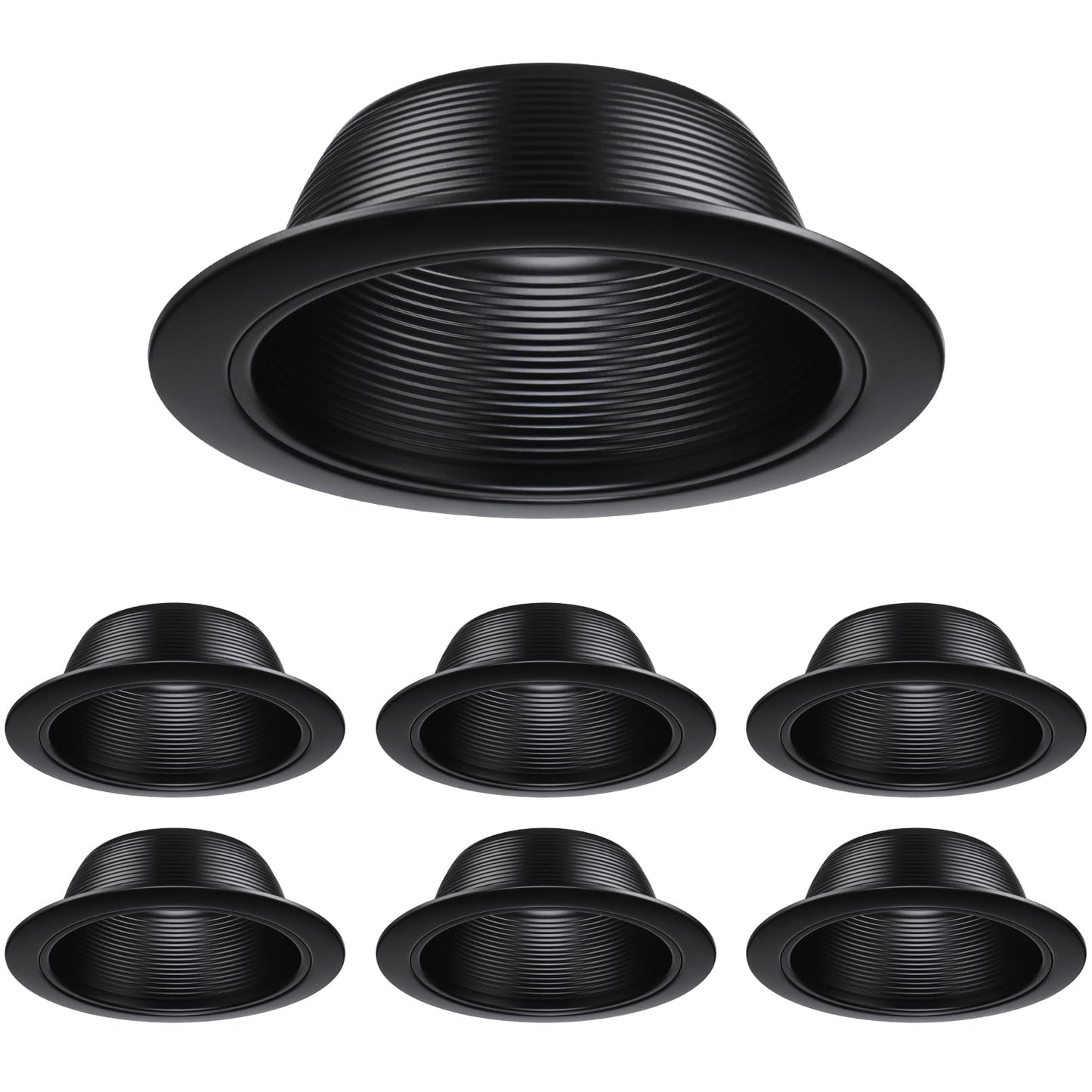 TORCHSTAR 6 Inch Recessed Light Black Baffle Trim with Detachable Ring, Full Metal, Ceiling Can Light Trim for 6 Inch Can, Fit Halo/Juno Remodel Recessed Housing, Pack of 6