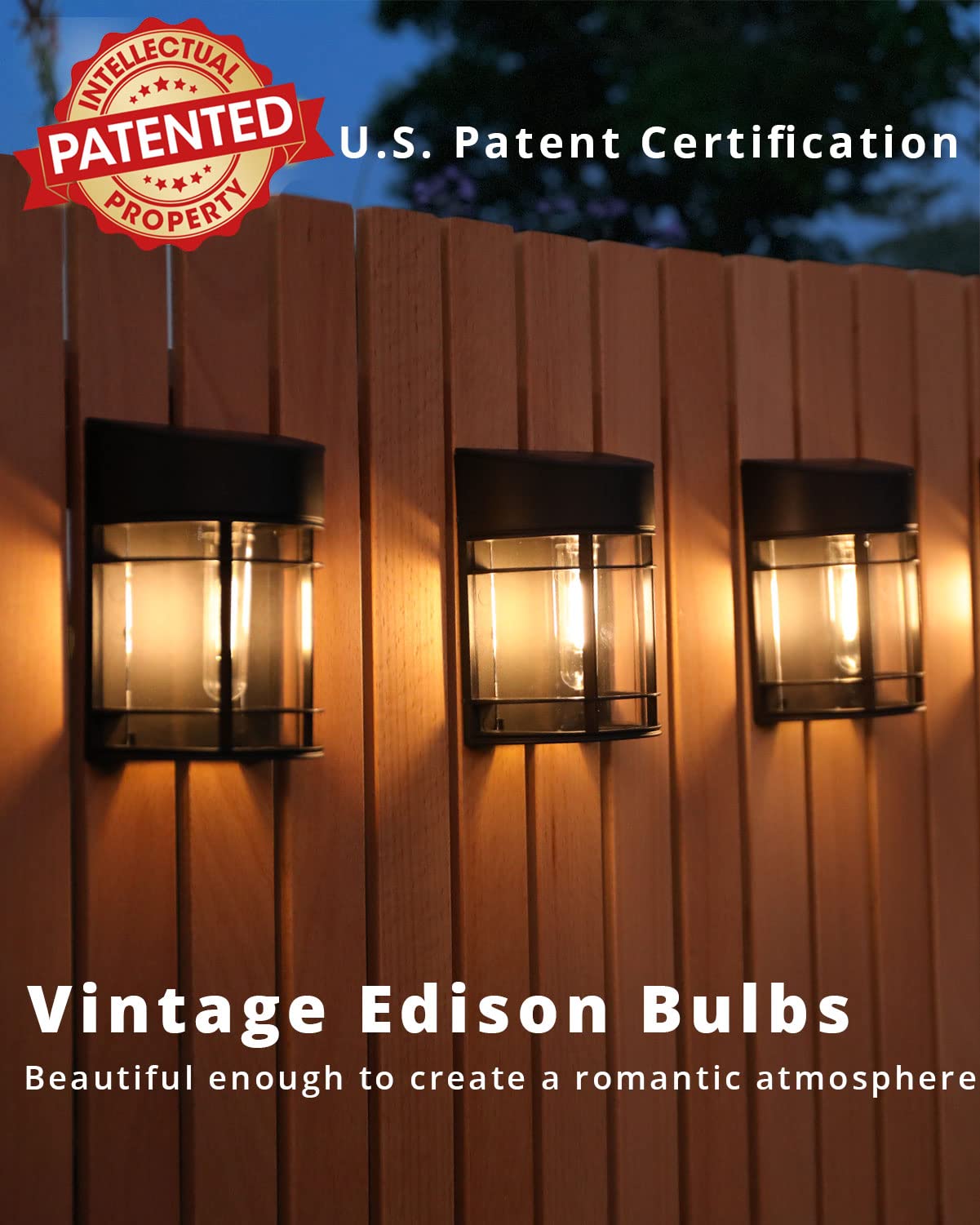 DOESLAG Solar Fence Lights Outdoor 8 Pack Deck Lights Solar Powered with Edison LED Bulbs, Waterproof Solar Outdoor Lights for Garden Fence Post Patio Backyard Décor