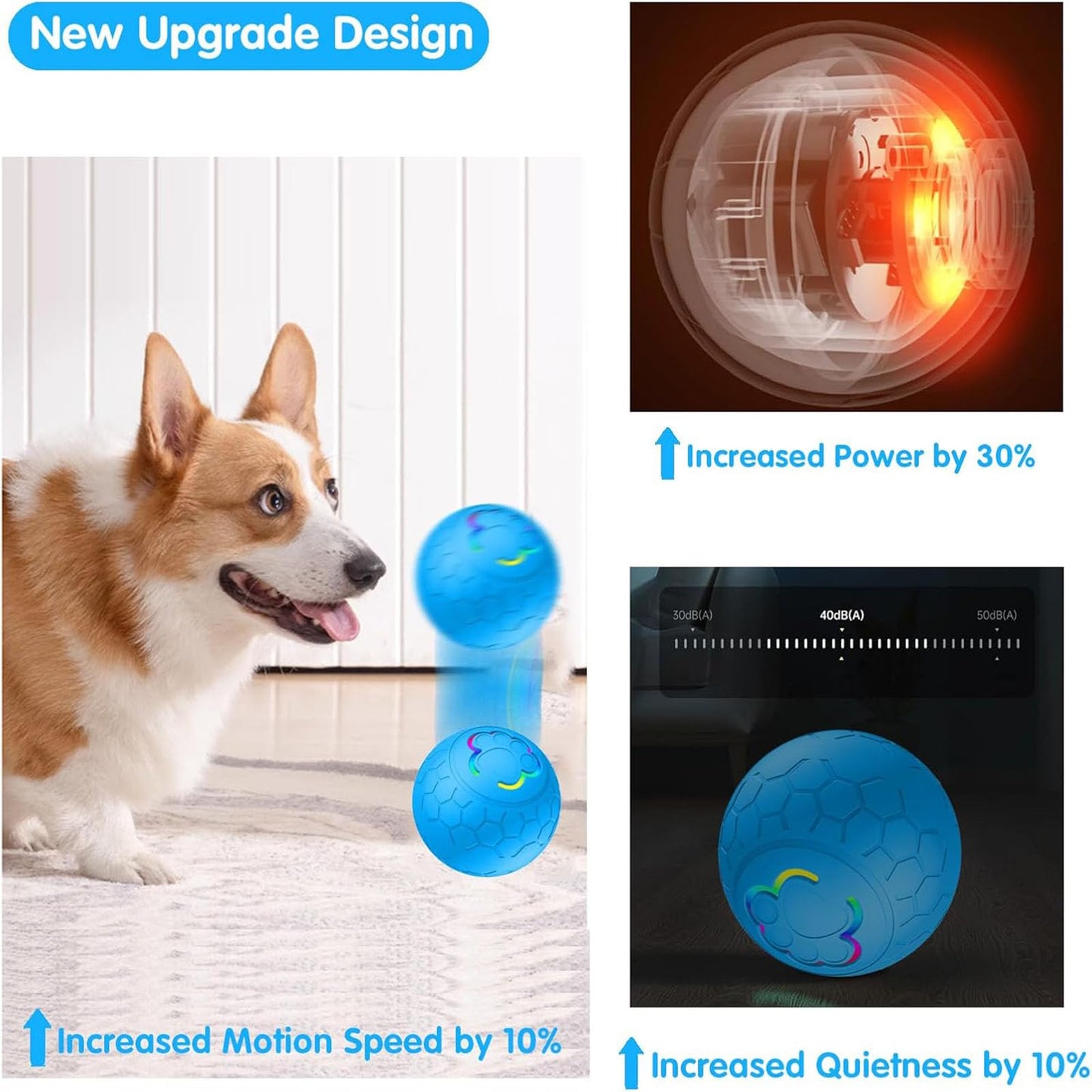BEFYUS Interactive Dog Toy Ball - Smart Cat Interactive Ball and Self Moving Bouncing Rotating Wicked Air with Rechargeableļ¼Active Rolling Ball for Dogs/Cats
