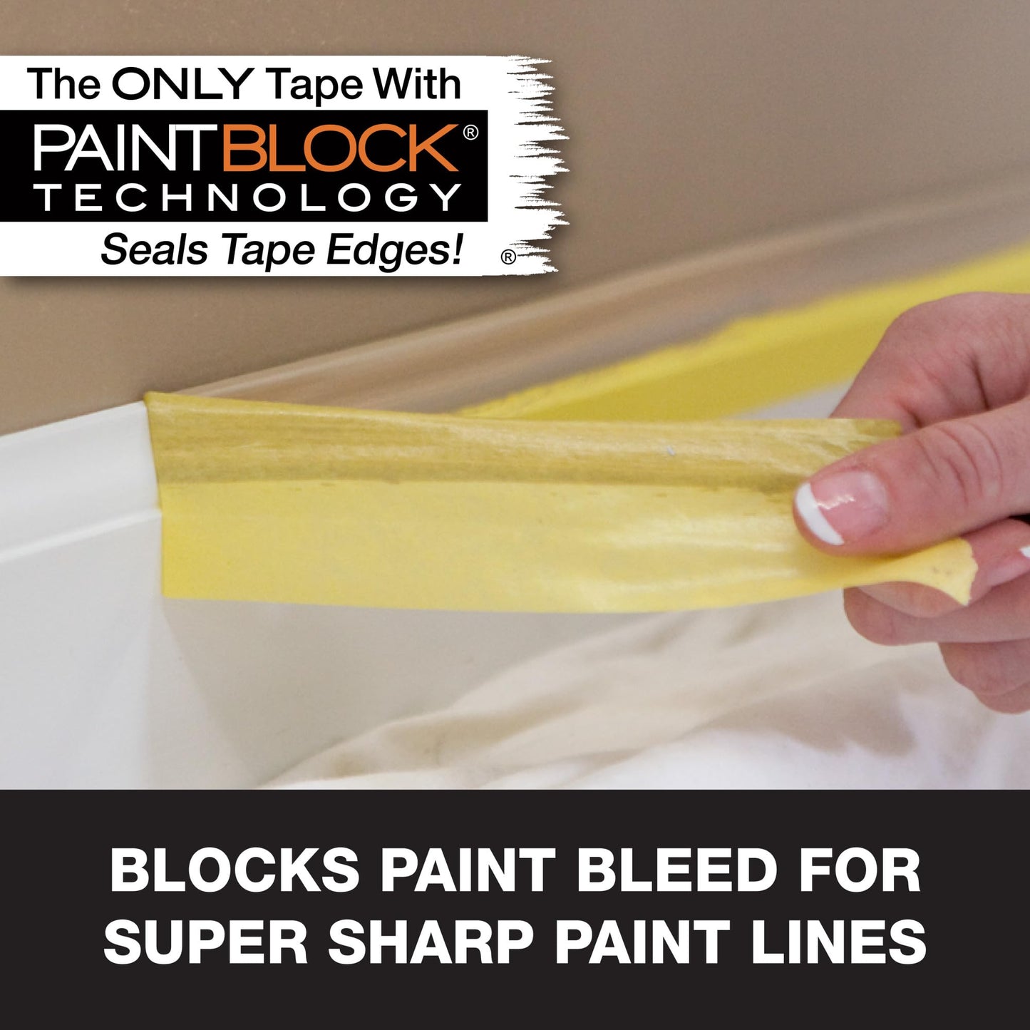 FrogTape Delicate Surface Painters Tape with PAINTBLOCK, 1.5 Inch Wide (1.41 in. x 60 Yds), Low Adhesion, Ideal for Freshly Painted Walls, Trim & Surfaces, Yellow, 4 Rolls (240662)