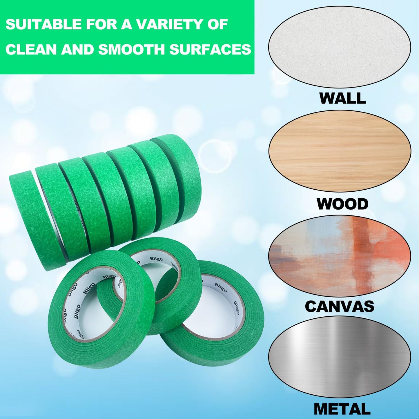 10 Pack Green Painters Tape 1 Inch x 55 Yards, Medium Adhesive Masking Tape Bulk (550 Total Yards), Residue-Free for Painting, DIY Crafting, Indoor & Outdoor Use