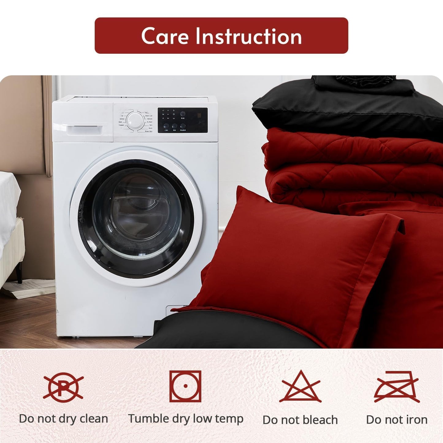 MUXHOMO 7 Pieces King Size Comforter Set, Reversible Bed in a Bag King, All Season King Bedding Set with Comforter, Flat Sheet, Fitted Sheet, Pillowcases & Shams, Red & Black