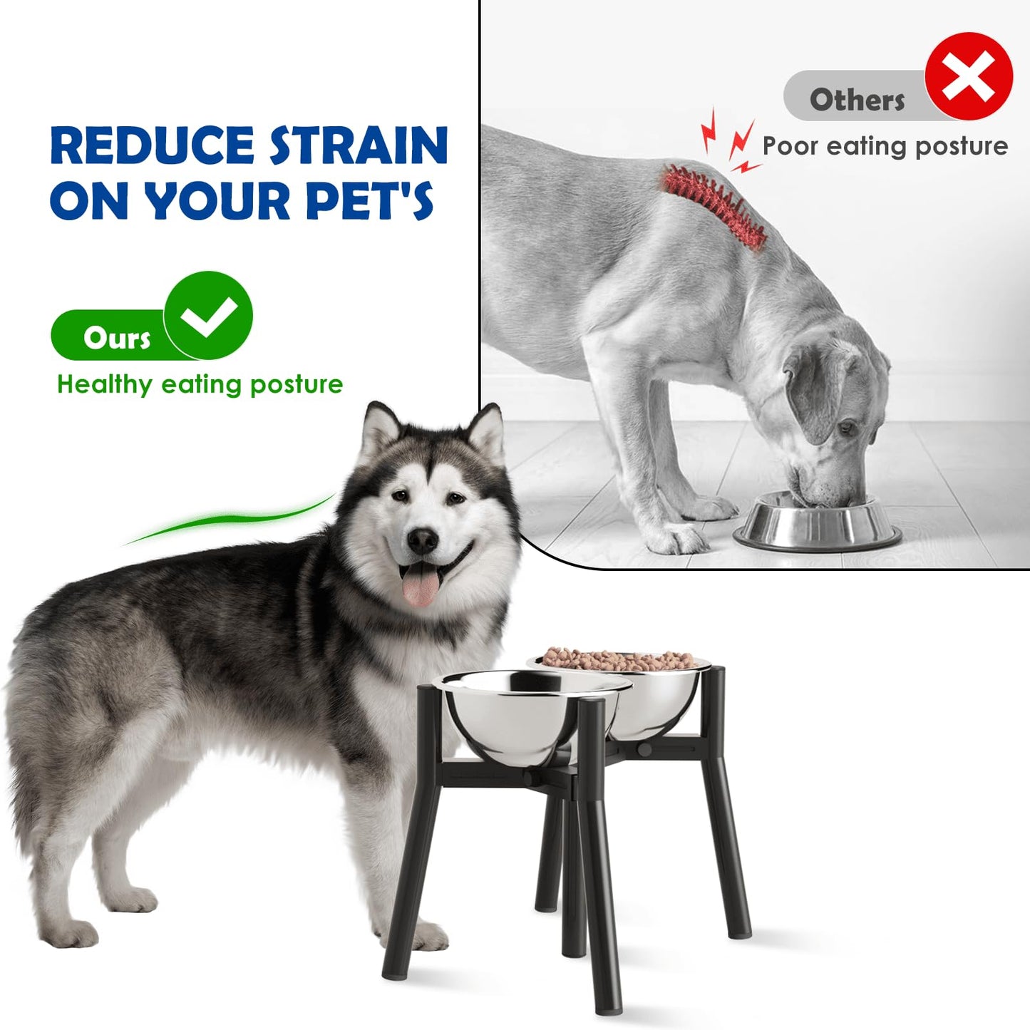 TIDANT Adjustable Raised Dog Bowl Stand for Medium & Large Dogs – 11" Tall Elevated Feeder Fits 7–10.6" Wide Bowls, 2-in-1 Dog Food & Water Bowl Holder (Bowls Not Included)
