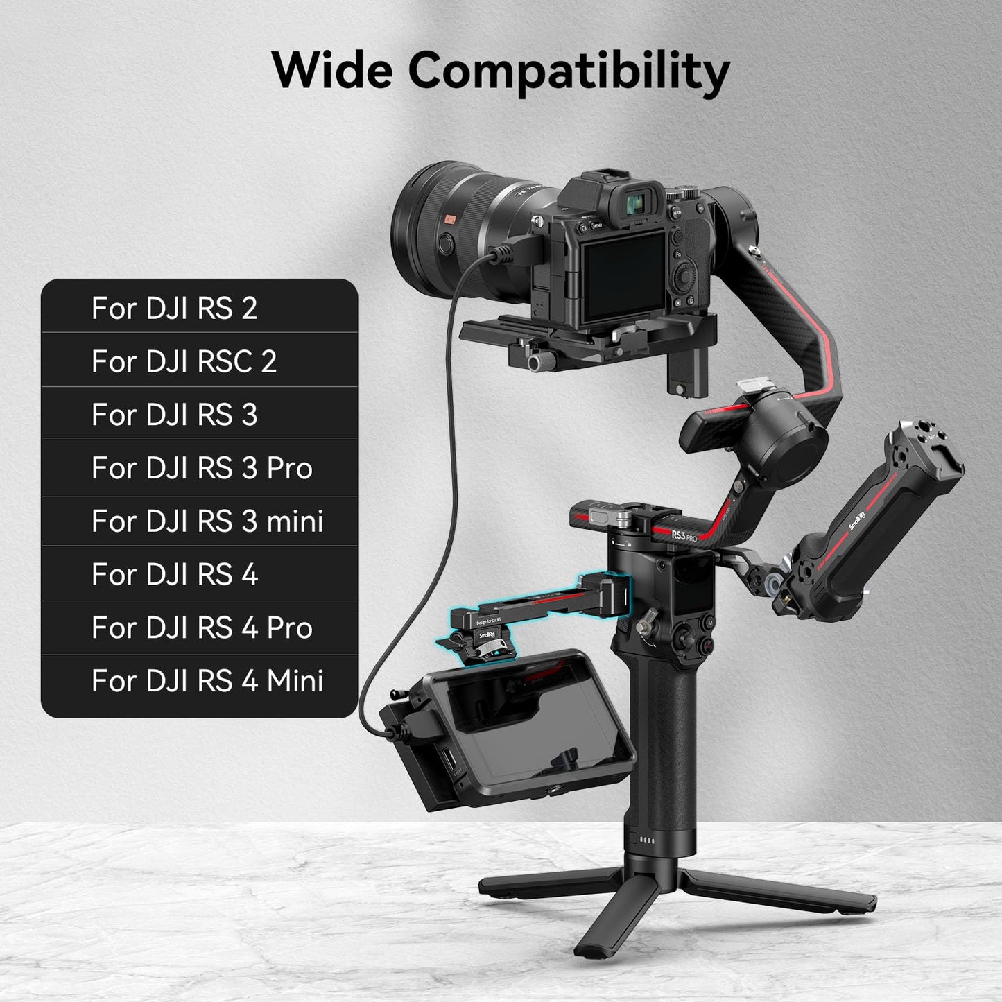 (New Version) SMALLRIG Adjustable Camera Monitor Mount with Quick Release NATO Clamp, Cold Shoe Mount, Design for DJI RS 4 Mini/RS 2 / RSC 2 / RS 3 / RS 3 Pro/RS 3 Mini/RS 4/ RS 4 Pro- 3026B