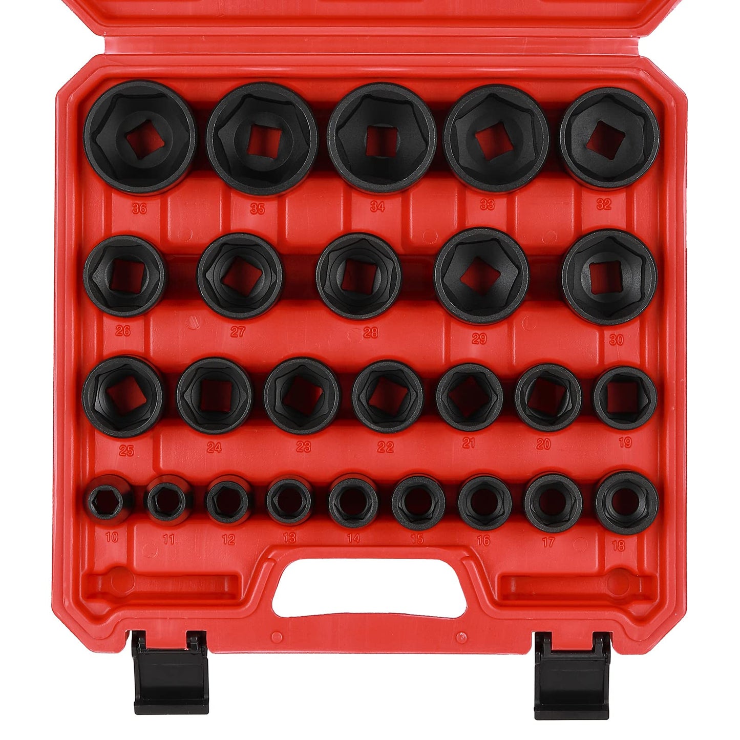 CASOMAN 26 Piece 1/2 Inch Drive Impact Socket Set, Metric, Shallow, 10mm to 36mm, Cr-Mo, Radius Corner Design, Impact Grade