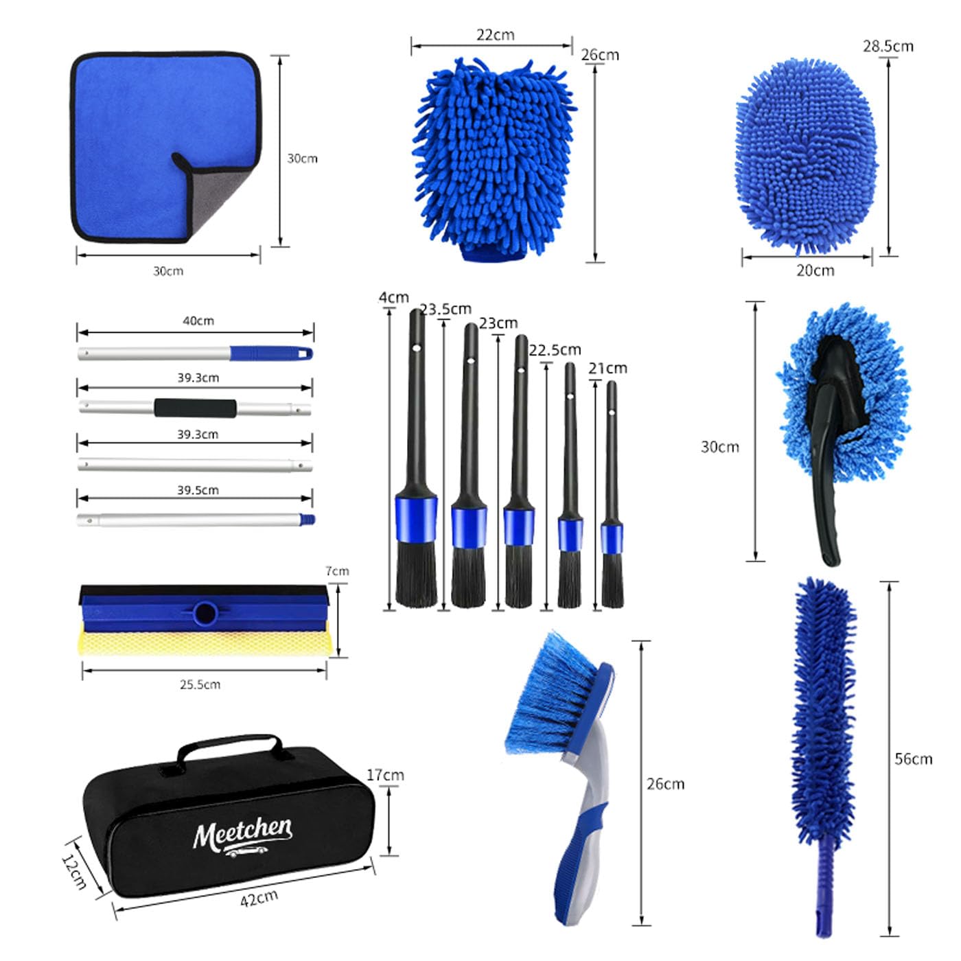 Meetchen Car Wash Brush with 62" 158cm Long-Handled Car Wash Kit, Car Detailing Kit, Car Detailing Kit ,Complete Car Cleaning Supplies