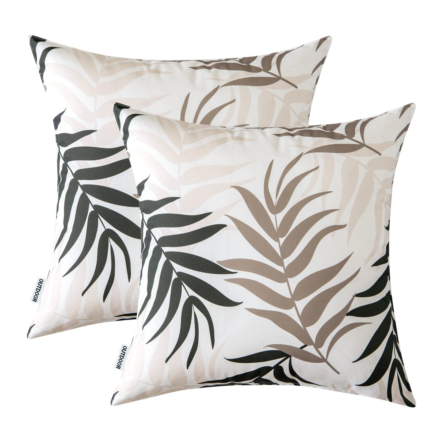 MIULEE Pack of 2 Decorative Outdoor Waterproof Throw Pillow Covers Patio Pillow Cases Natural Leaves Pattern Spring Square Cushion Shams Shell for Garden Balcony Couch 20x20 Inch, Coffee Brown