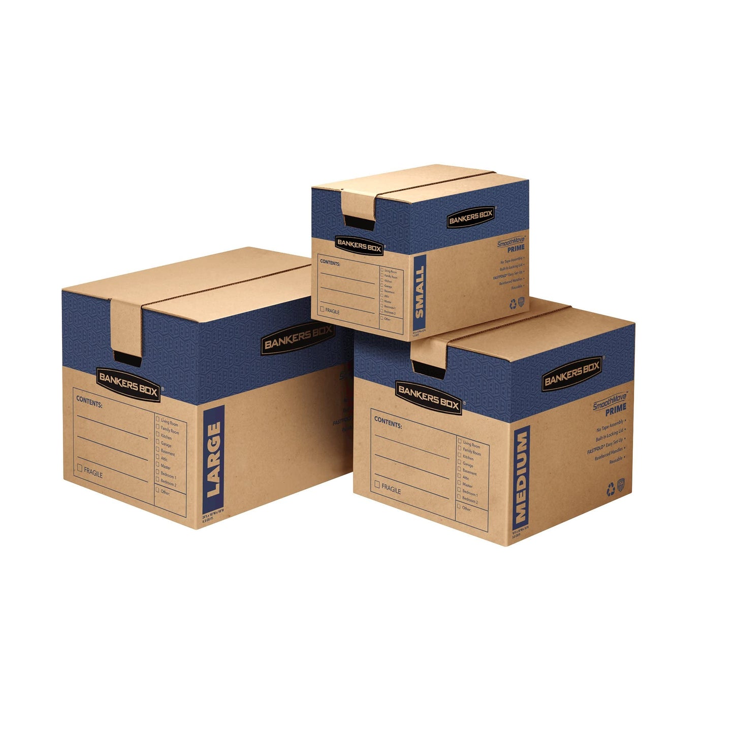 Bankers Box SmoothMove Prime Moving Boxes, Tape-Free and Fast-Fold Assembly, Large, 24 x 18 x 18 Inches, 6 Pack (0062905)