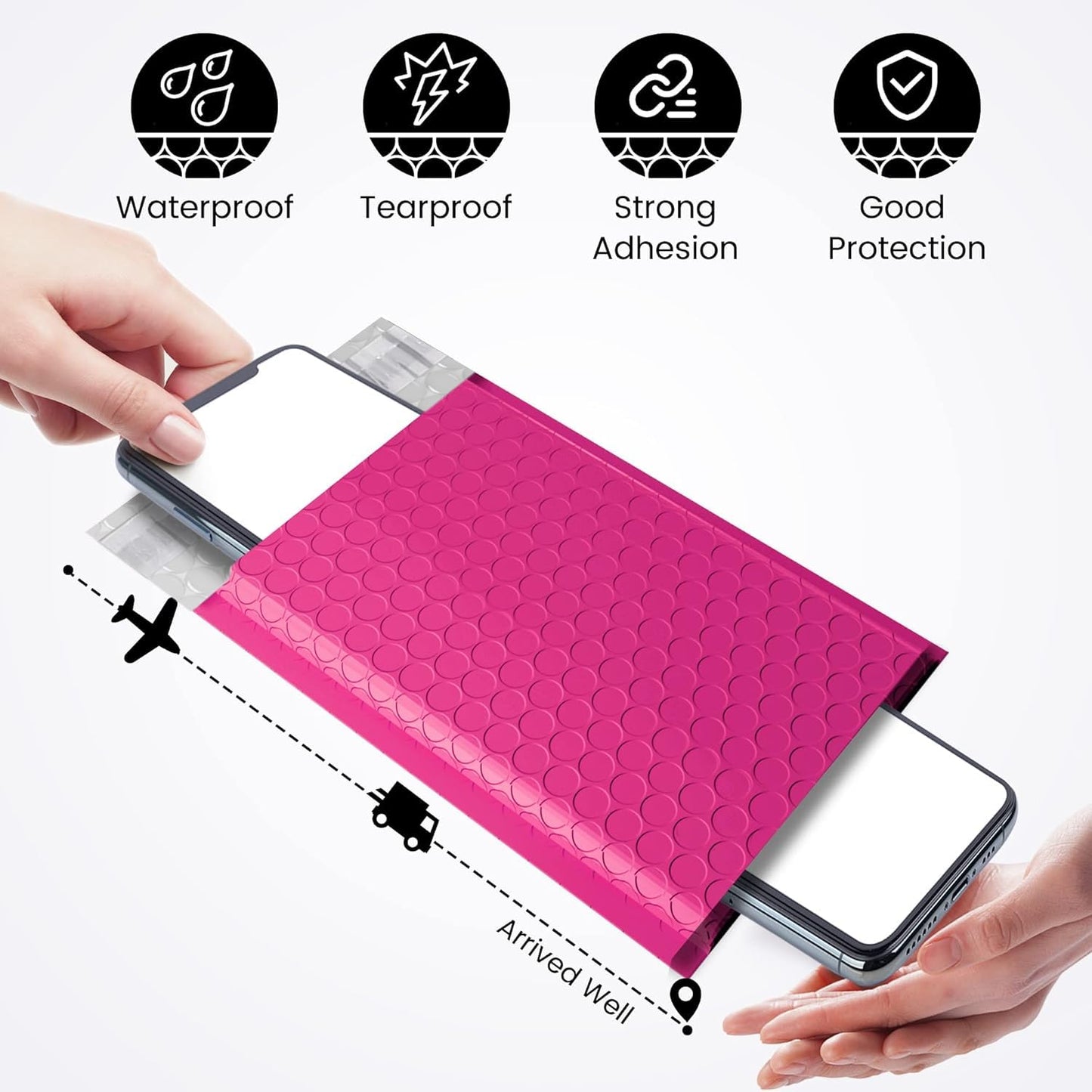 Fuxury Pink Bubble Mailers 4x8" 200 Pack Usable Size 4x7" Waterproof Padded Envelopes Self Seal Bubble Envelopes Padded Mailers for Small Business Envelope Mailers