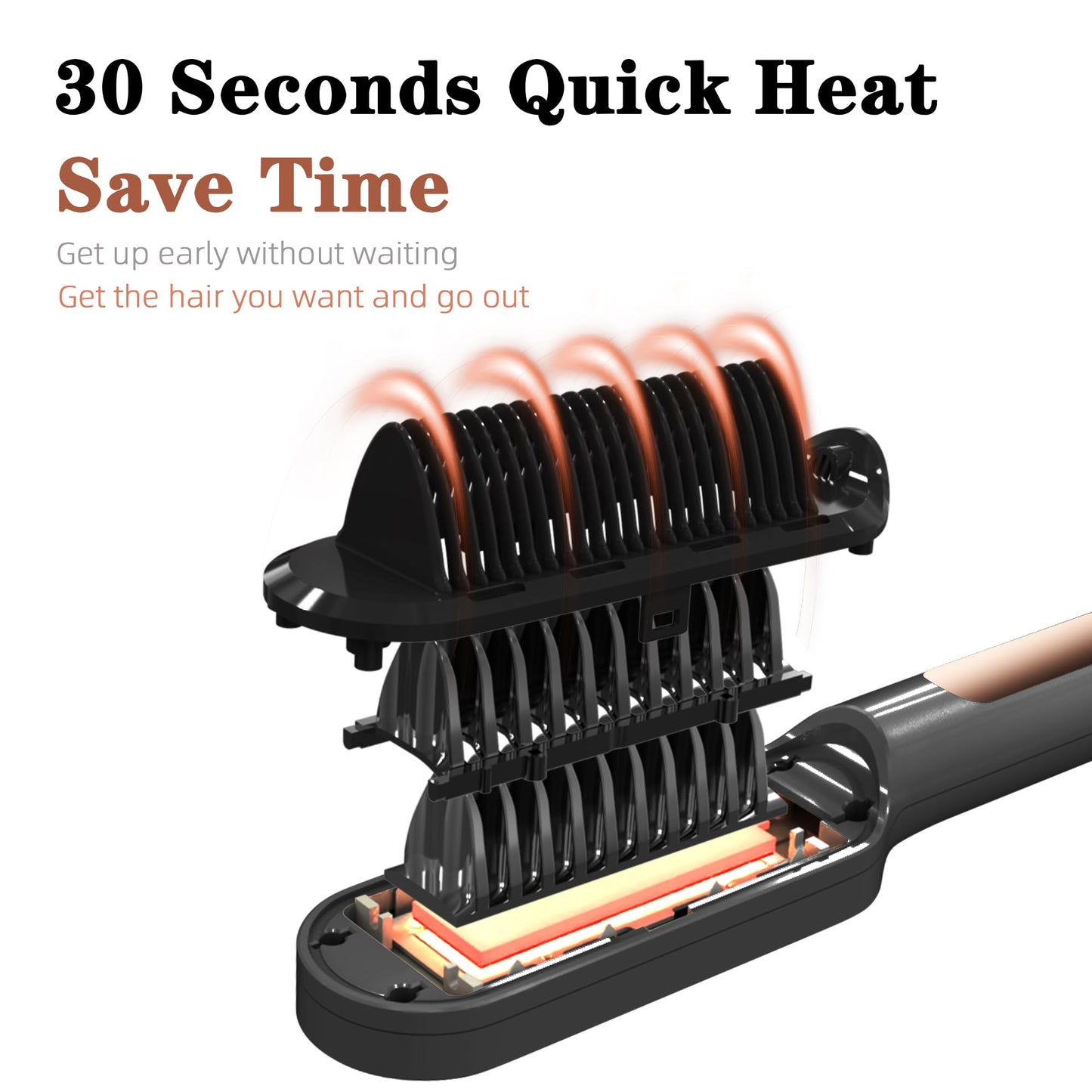 Hair Straightener Brush, 2 in 1 Flat Iron & Hair Brush for Straightening Hair, Anti-Scald Hot Straightening Comb with Negative Ions, 30s Fast Heating, 9 Temp Settings (120℃~200℃) and LED Display