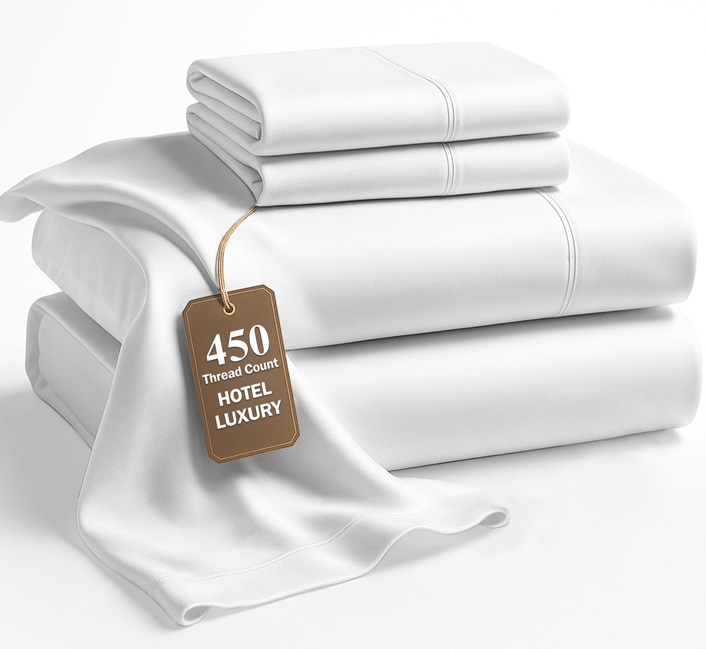 Lane Linen 100% Cotton King Size Sheet Set – 450 Thread Count Soft & Breathable Cooling Sateen Bed Sheets with Deep Pockets – 4-Piece Bedding Set – White