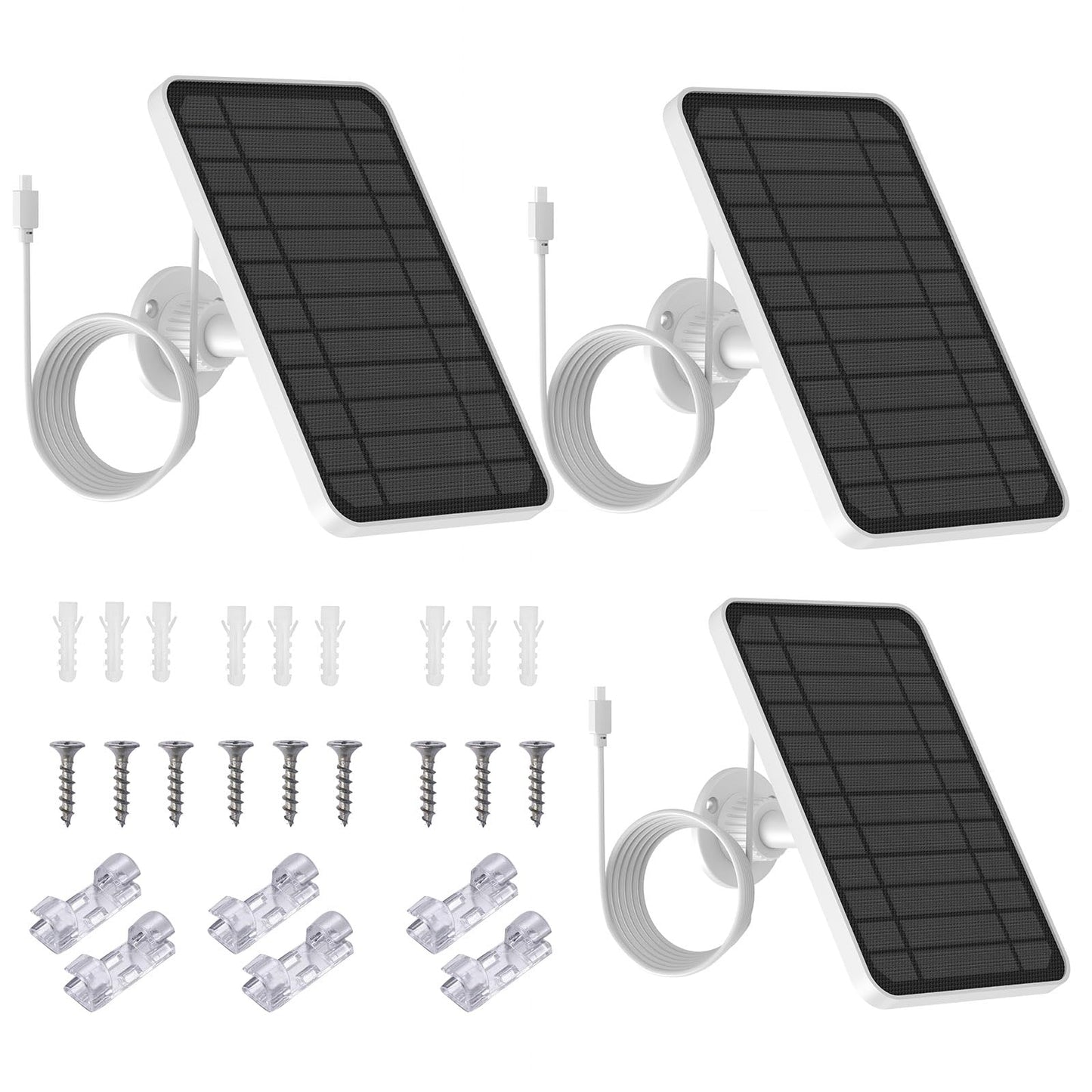 Solar Panel for Eufycam Camera,5W Solar Panel for Eufycam 2C/ 2C Pro/ 2/2 Pro/ E20/ E40/ E, Micro USB and USB-C Port, IP67 Waterproof with 9.84 Cable, Adjustable Wall Mount, 3 Pack