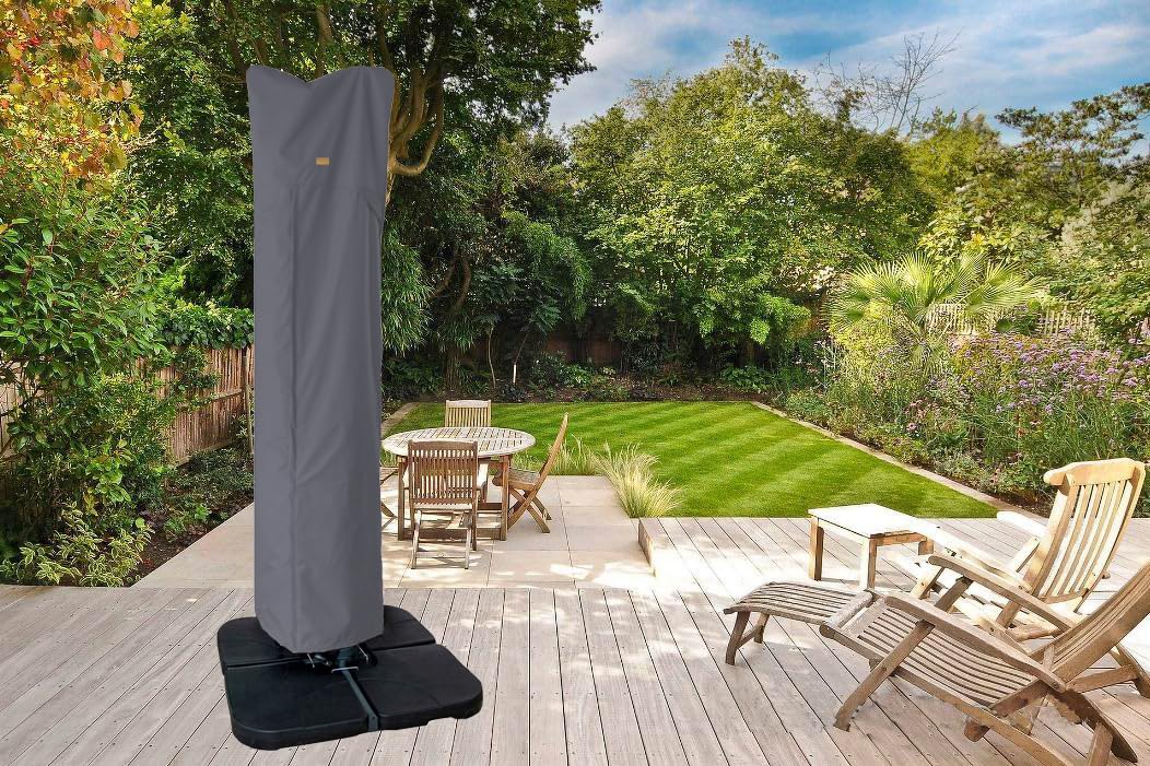 Garden Balsam Patio Umbrella Cover for 9ft to 13ft Offset Umbrella, Fade Resistant, Water Resistant, Curved Cantilever and Straight Pole Parasol Outdoor Umbrellas Cover with Zipper and Rod Dark Grey