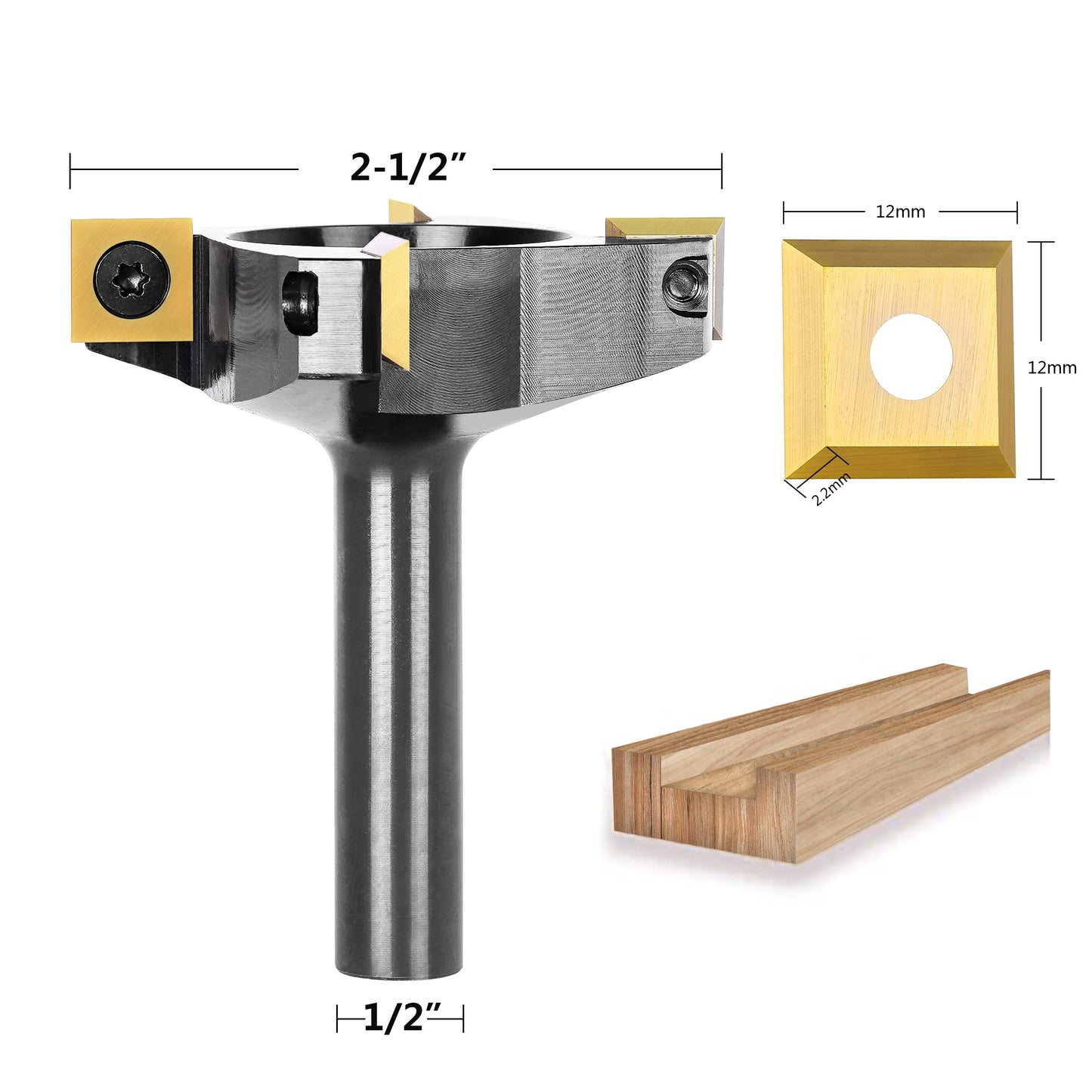 SpeTool CNC Spoilboard Surfacing Router Bit 1/2" Shank 2-1/2" Cutting Diameter,4 Wing Carbide Insert Slab Flatting Router Planer Bit Wood Planing Bit Woodworking Tools