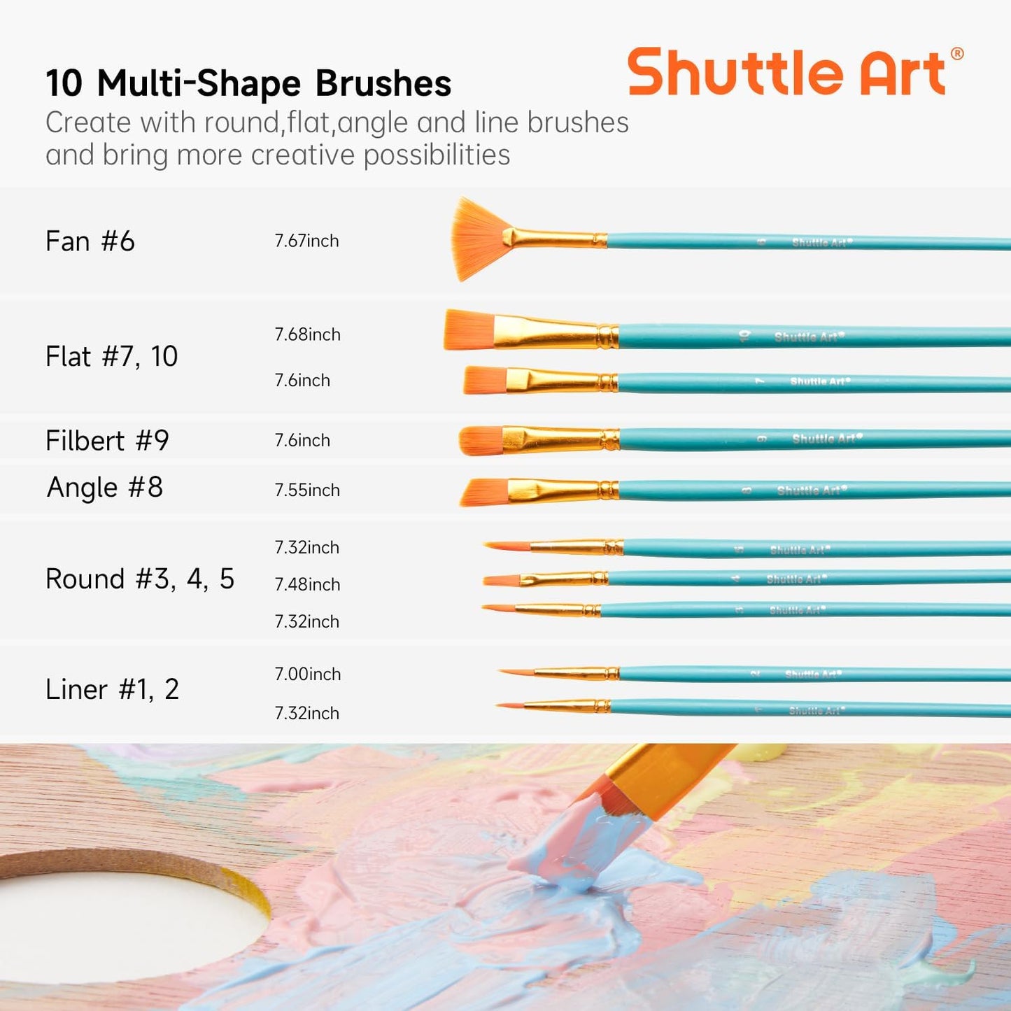 Shuttle Art 40 Pack Pastel Acrylic Paint Set, 30 Colors, 60ml/2oz Bottles, High Viscosity, Water-proof Paint With 10 Paint Brushes for Painting &Crafting on Canvas, Rock, Ceramic, Fabric