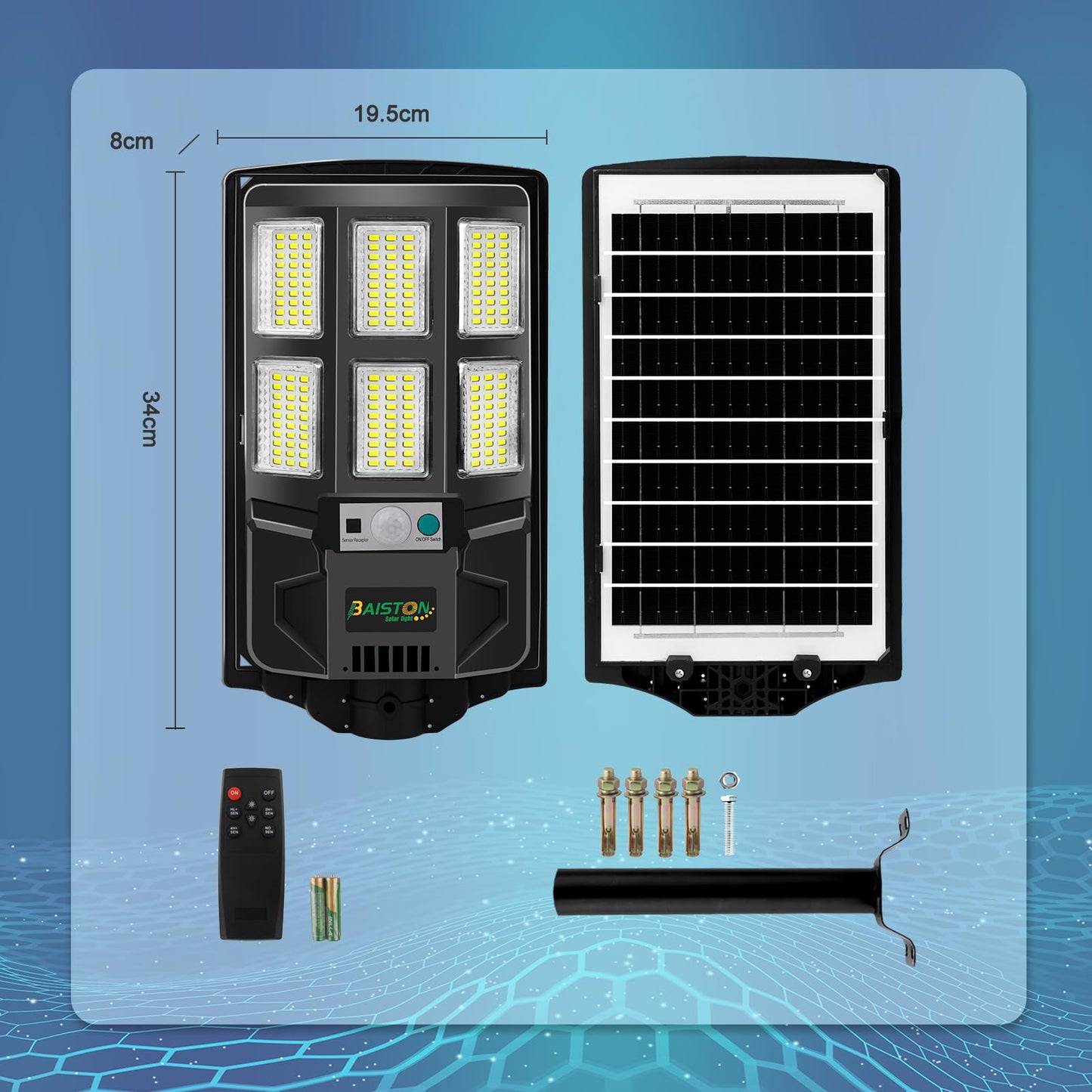 Baiston Solar Street Lights Outdoor: 2 Pack, 3000LM LED, 240° Wide Angle Security Light, Motion Sensor, Dusk to Dawn, Waterproof, 8000mAh Battery for Yard, Garage, Driveway