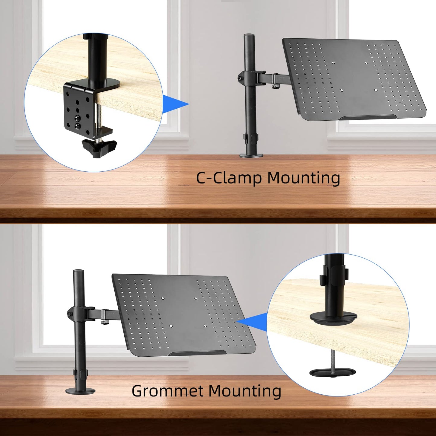 Suptek Single Notebook Desk Mount With Tray for 13-27 Inch Computer Screen, Fully Adjustable Arm for Laptop up to 17'', Weight up to 15.6 lbs