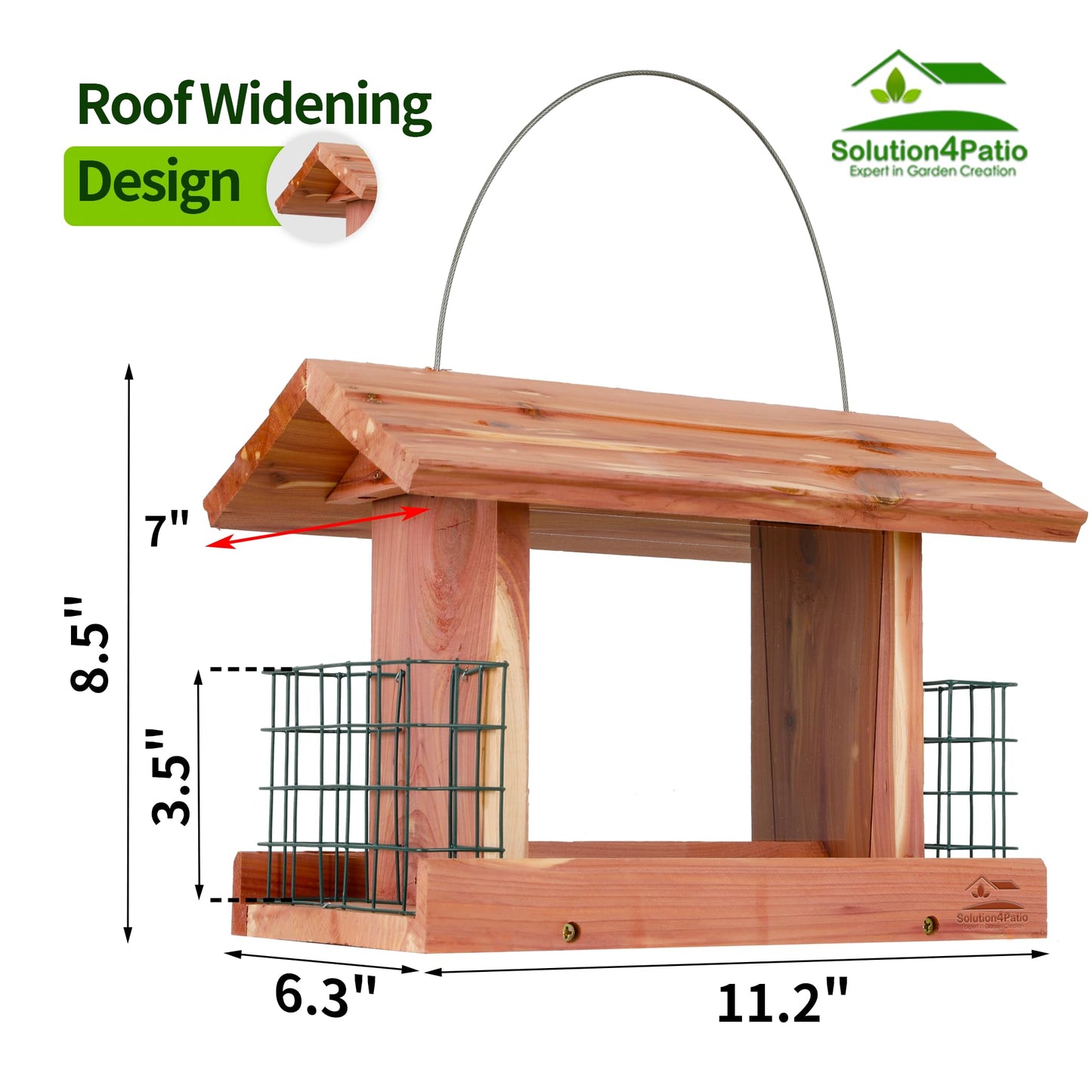 Solution4Patio USA Cedar Bird Feeder, Mangeur d'oiseaux extérieur, Wildbird Essentials Handmade Wooden Outdoor Patio Garden Yard Coop Tree Hanging with Double Plastic Window and Double Suet Holder