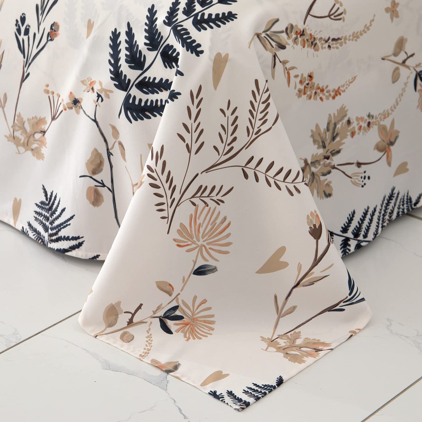 JSD Blush Pink Floral Print Sheet Set Queen 6 Piece, Soft Botanical Ferns Pattern Microfiber Sheets Deep Pocket