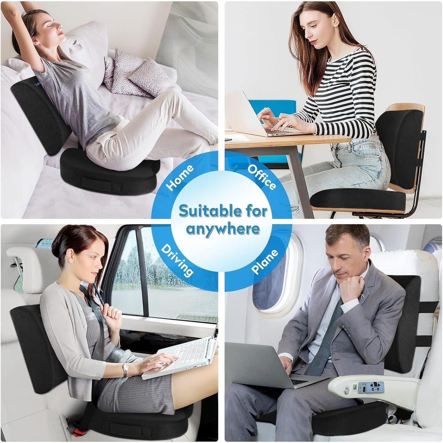 Oillase Seat Cushion,Office Chair Cushion,Car Seat Cushions,Lumbar Support Pillow for Office Chair,Back Support Memory Foam Pillow Coccyx Cushions for Tailbone Pain,Sciatica Back Pain Relief Black