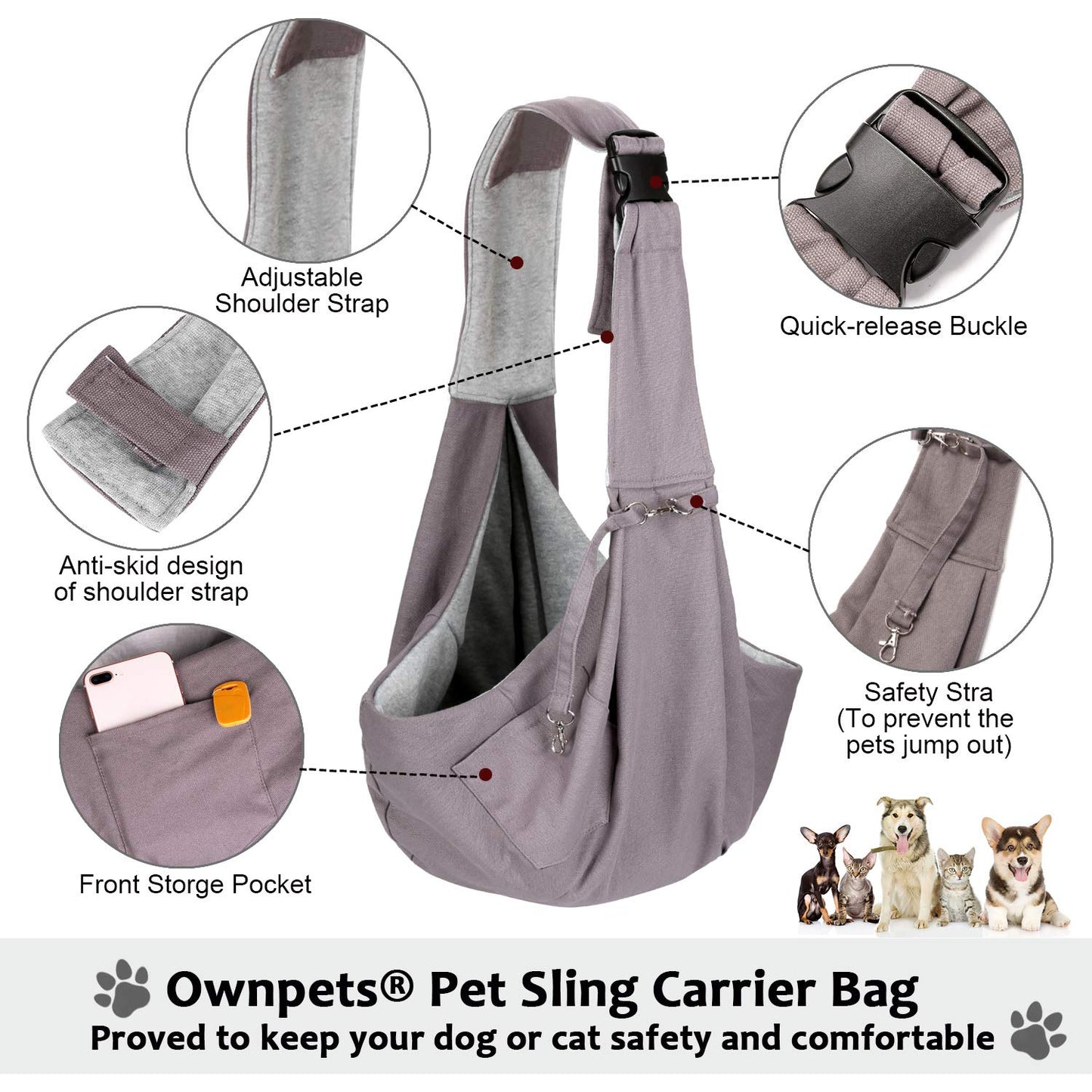 AGPTEK Dog Carrier Shoulder Bag, Dog and Cat Sling Carrier, Hand Free Dog Carrier Sling, Secure Pet Carrier Bag, Larger to Fit Medium Dogs and Cats, Maximum Load 13 kg