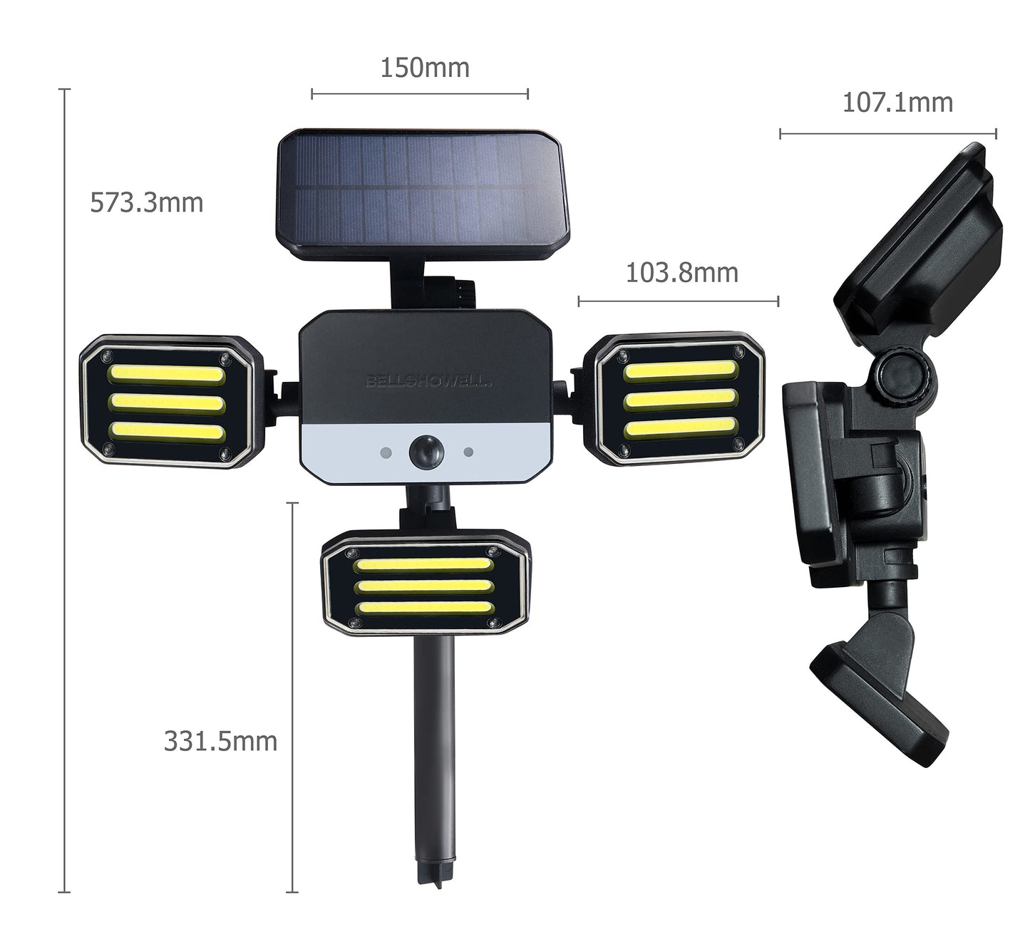 Bionic Floodlight 180 Degrees Swiveling Light by Bell+Howell Solar Lights Outdoor with Motion Sensor LED Solar Outdoor Lights 108 High Power LED Bulbs Adjustable Panels for Garden Patio As Seen On TV