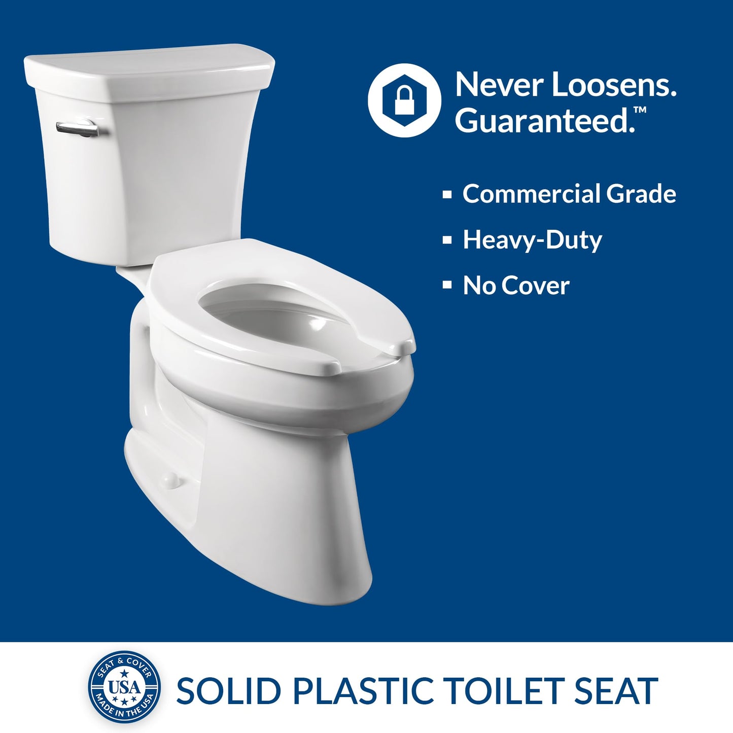 Bemis 1955CT 000 Commercial Plastic Open Front Toilet Seat with STA-TITE Commercial Fastening System, Elongated, White