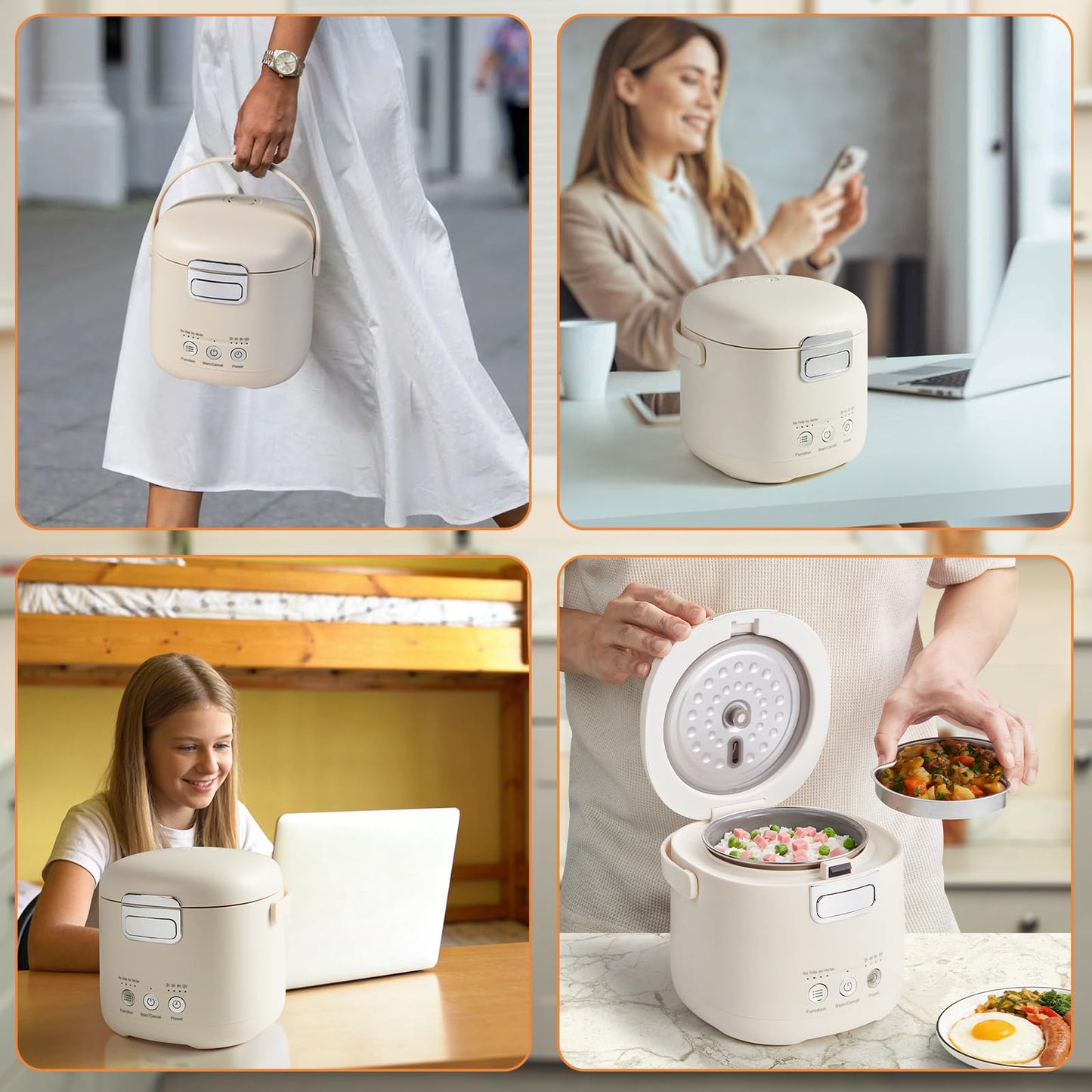 Rice Cooker Small – Mini Rice Cooker 2 Cups Uncooked – 1.2 Quarts Portable Rice Maker with Non-Stick Coating, BPA Free, 12-Hour Timer Delay & Auto Keep Warm & One-Touch for Dorm Office Travel 1-2 Person (Beige)