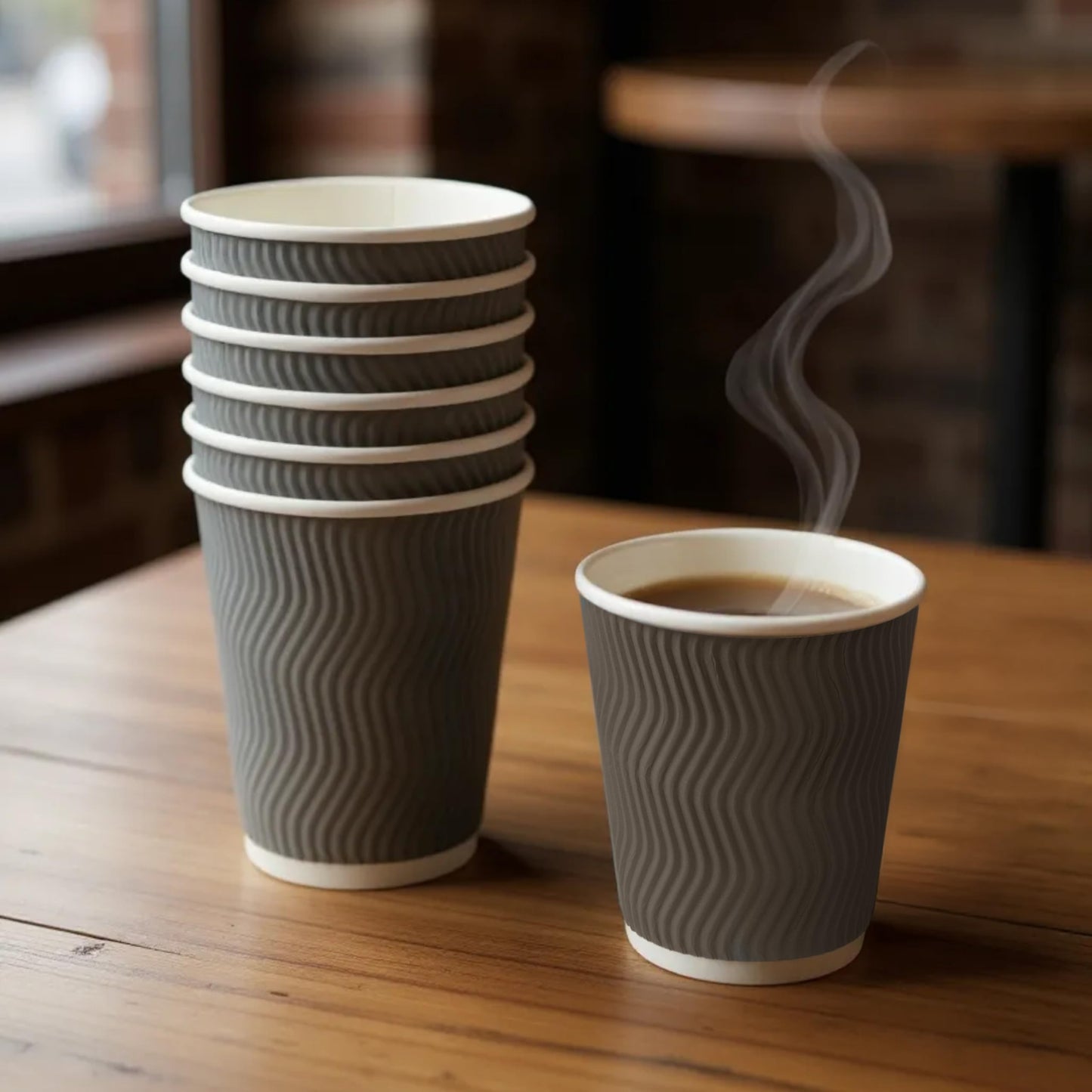 NYHI Set of 150 Ripple Insulated Gray Paper Cups Coffee Tea Hot Cups Recyclable 3 Layer Rippled Wall For Better Insulation Perfect for Cappuccino Hot Coco or Iced Drinks (10 oz -150 pack)