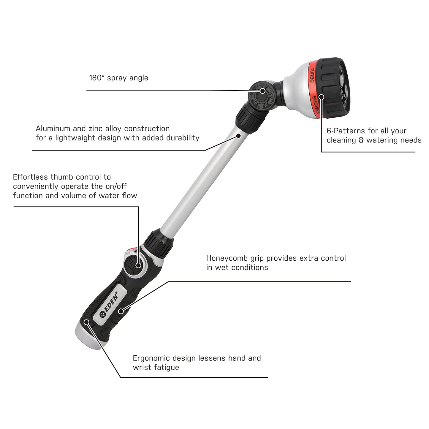 Eden 94620 Pro 6-Pattern 18" Turbo Watering Wand