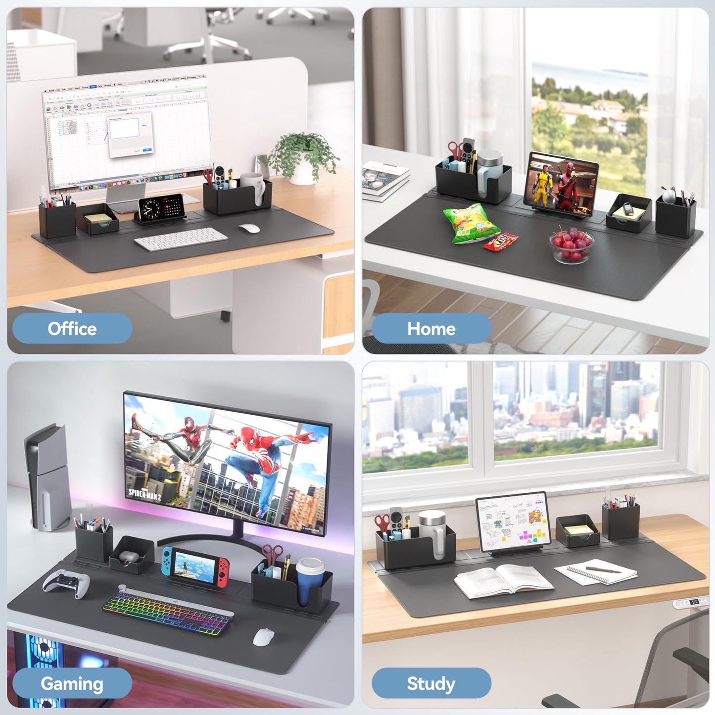 KDD Magnetic Desk Organizer Set with Large Desk Pad, Modular Desktop Storage System with Phone Stand, Pen Holder, Cup Holder & Card Organizer, DIY Workspace Accessories for Office Home