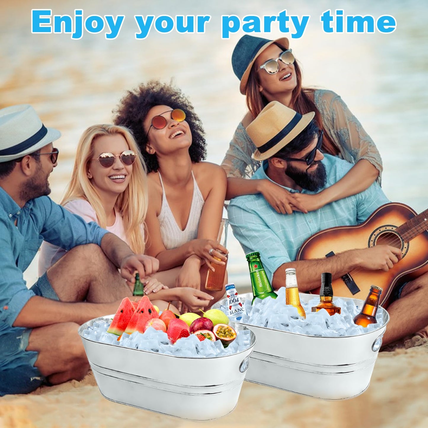 4Pcs 3 Gallon Galvanized Bucket Ice Bucket Large Metal Drink Buckets for Parties Beer Beverage Tub with Scoops for Champagne Cocktails Wine Cooling for Mimosa Bar Supplies