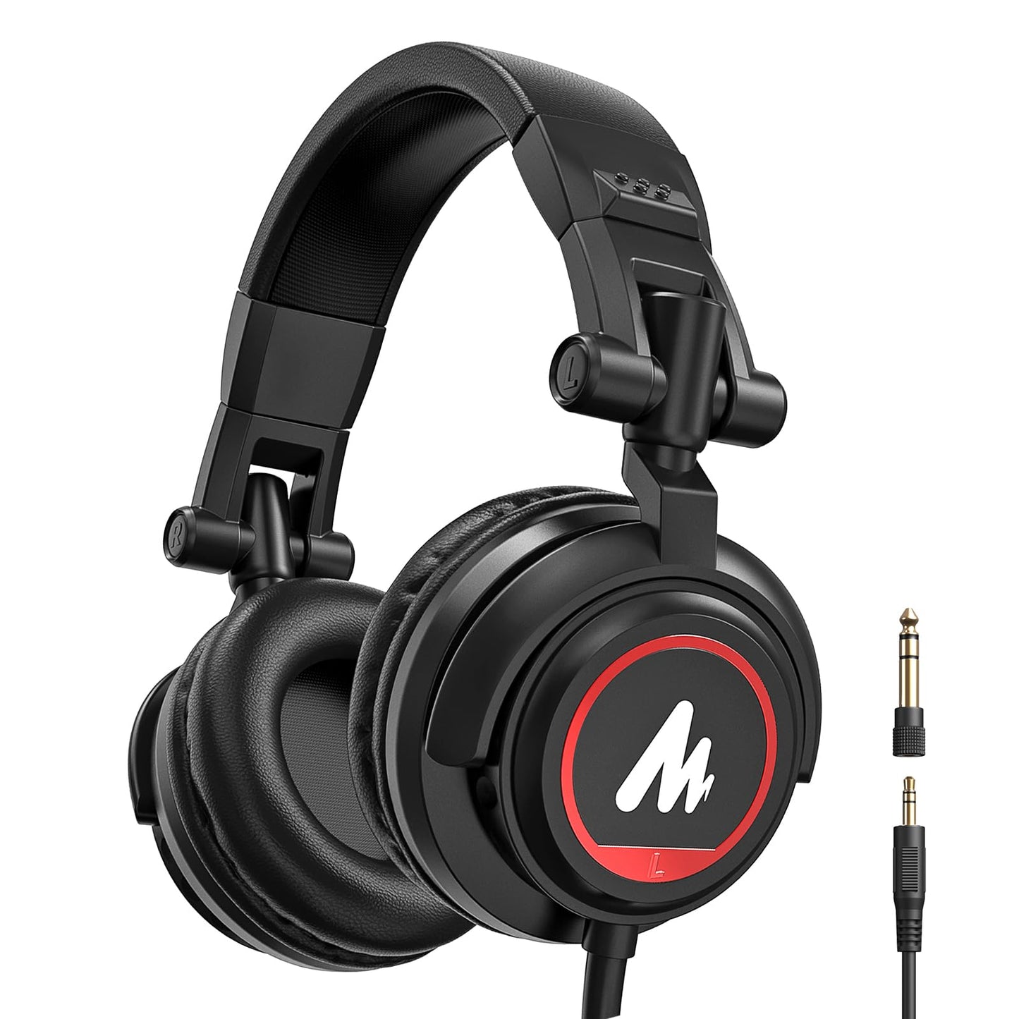 MAONO 50MM Drivers Pro Studio Monitor Headphones, MH501 Over Ear Closed Back Non-Detachable Wired Headset with 3.5mm/6.35mm Jack for Guitar Amp Recording DJ Mixing Piano Music Production Podcast