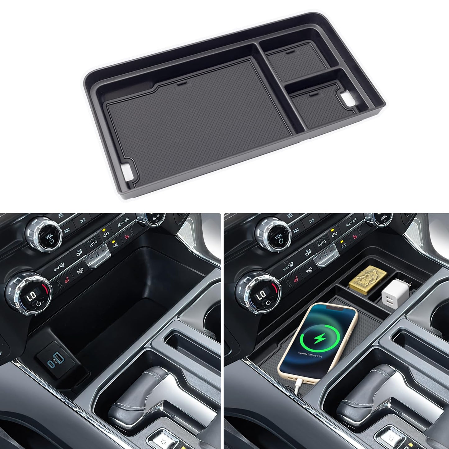 Center Console Organizer for 2021-2025 2026 Ford F150 & 2022-2026 F150 Lightning XLT Pro, Hidden Storage Tray with USB Hole Accessories (Fits into The Open Pocket in Front of The Shifter)