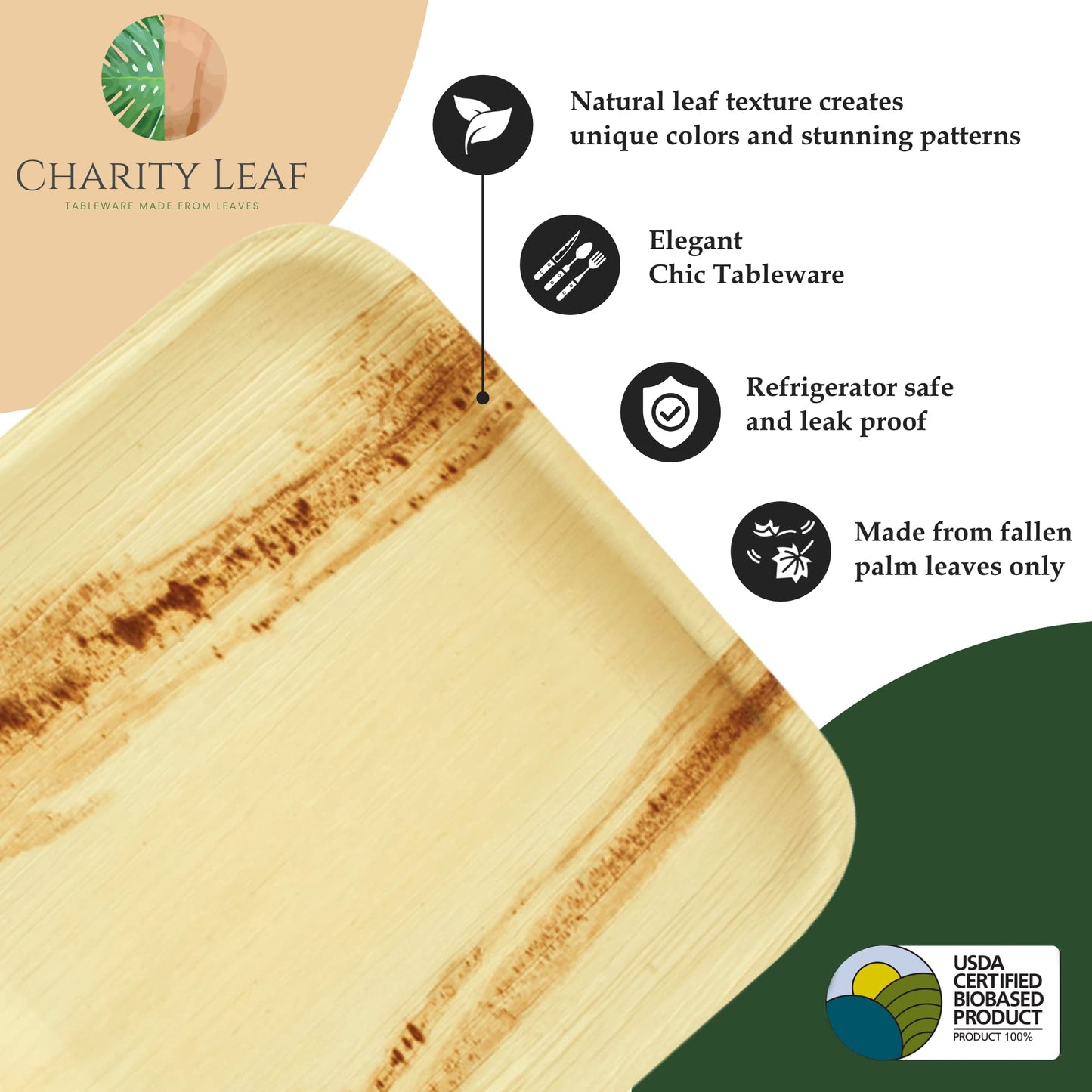 Charity Leaf Disposable Palm Leaf 10" Heart Plates (25 pieces) Bamboo Like Serving Platters, Disposable Boards, Eco-Friendly Dinnerware For Weddings, Catering, Events